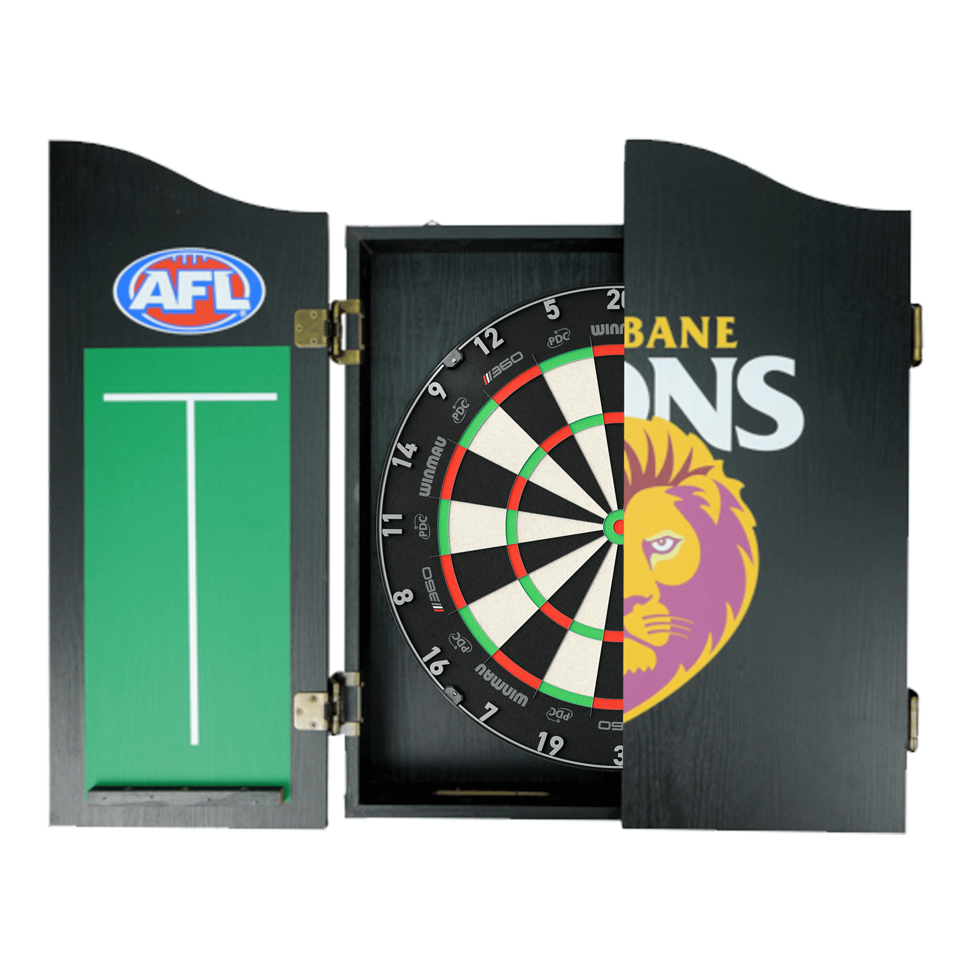 AFL Blade 360 Dartboard, Official AFL Cabinet & Darts - Complete Darts Set Blade 360 / Brisbane Lions Boards