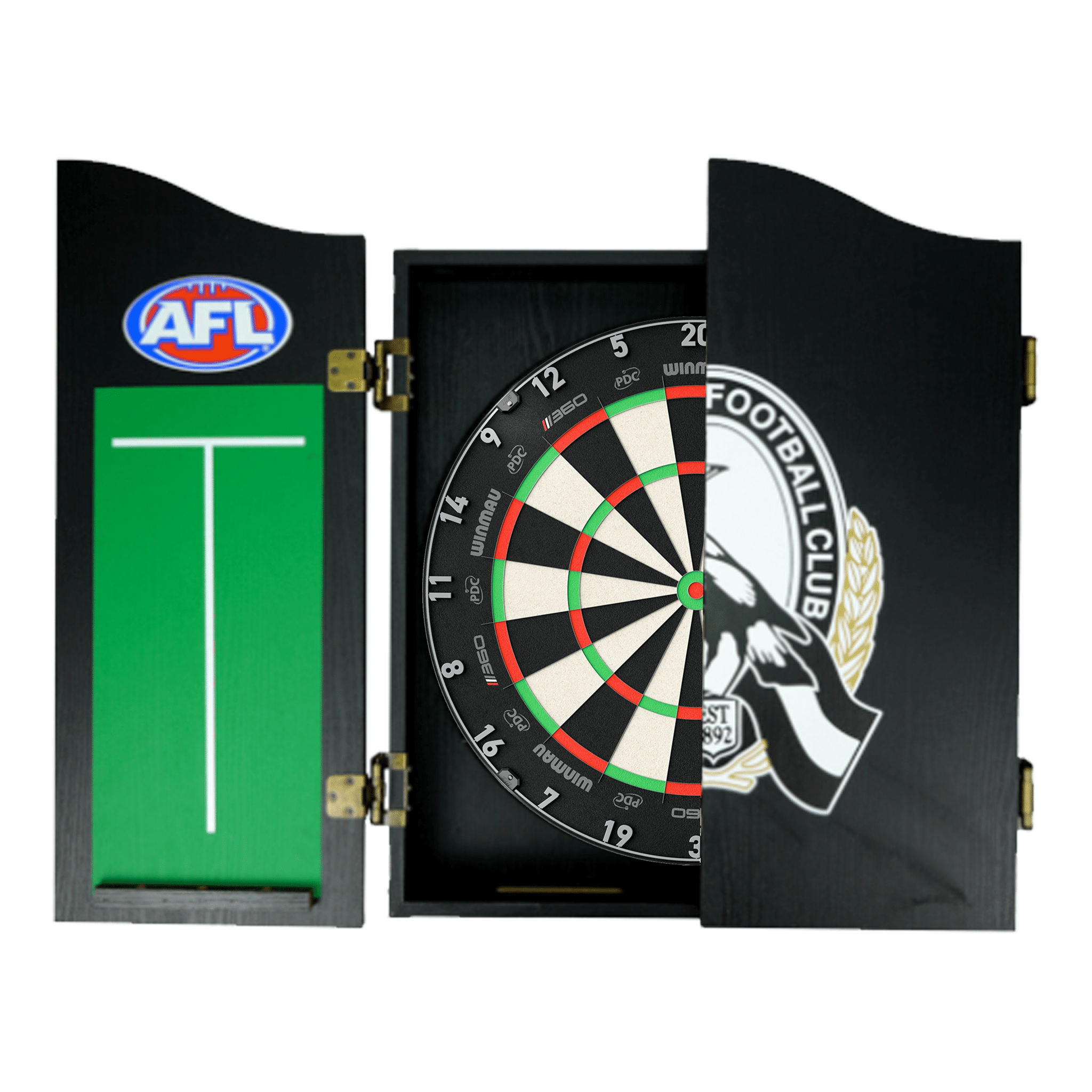 AFL Blade 360 Dartboard, Official AFL Cabinet & Darts - Complete Darts Set Blade 360 / Collingwood Magpies Boards