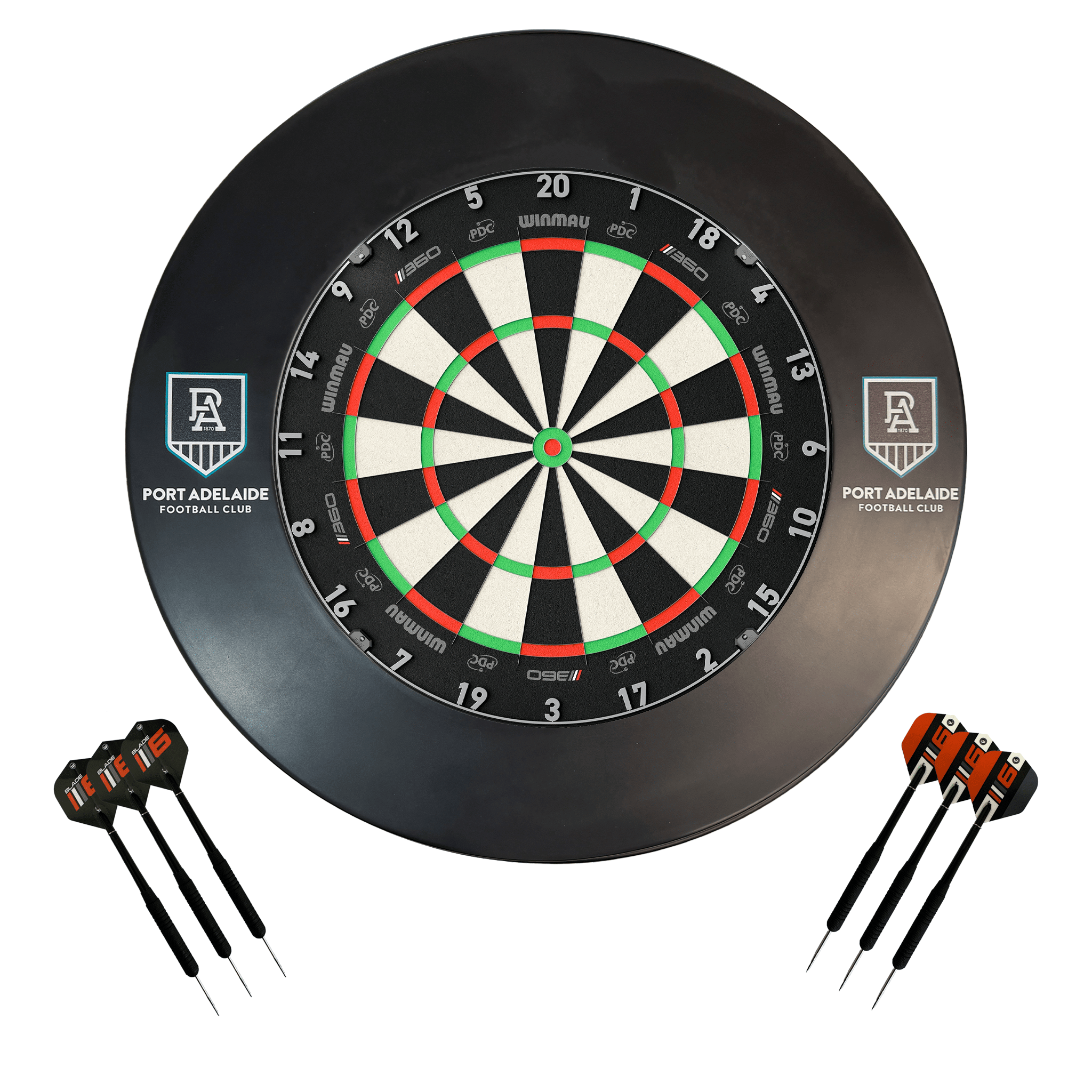 AFL Blade 360 Dartboard, Official AFL Surround & Darts - Complete Darts Set Blade 360 / Port Adelaide Power Boards