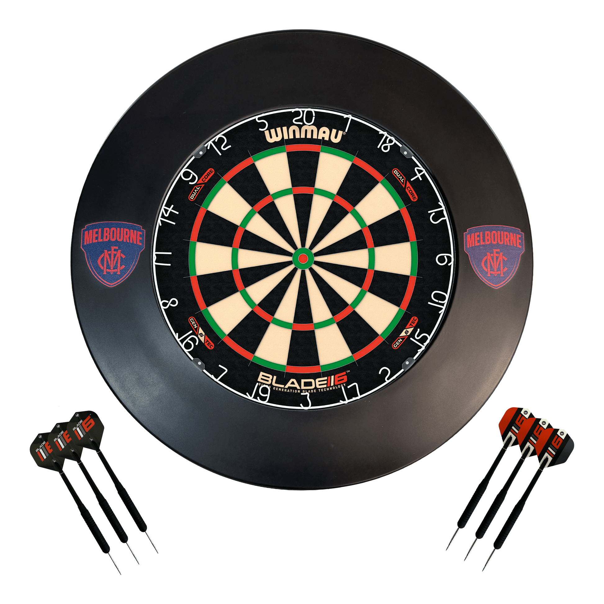 AFL Blade 6 Dartboard, Official AFL Surround & Darts - Complete Darts Set Blade 6 Dual Core / Melbourne Demons Boards