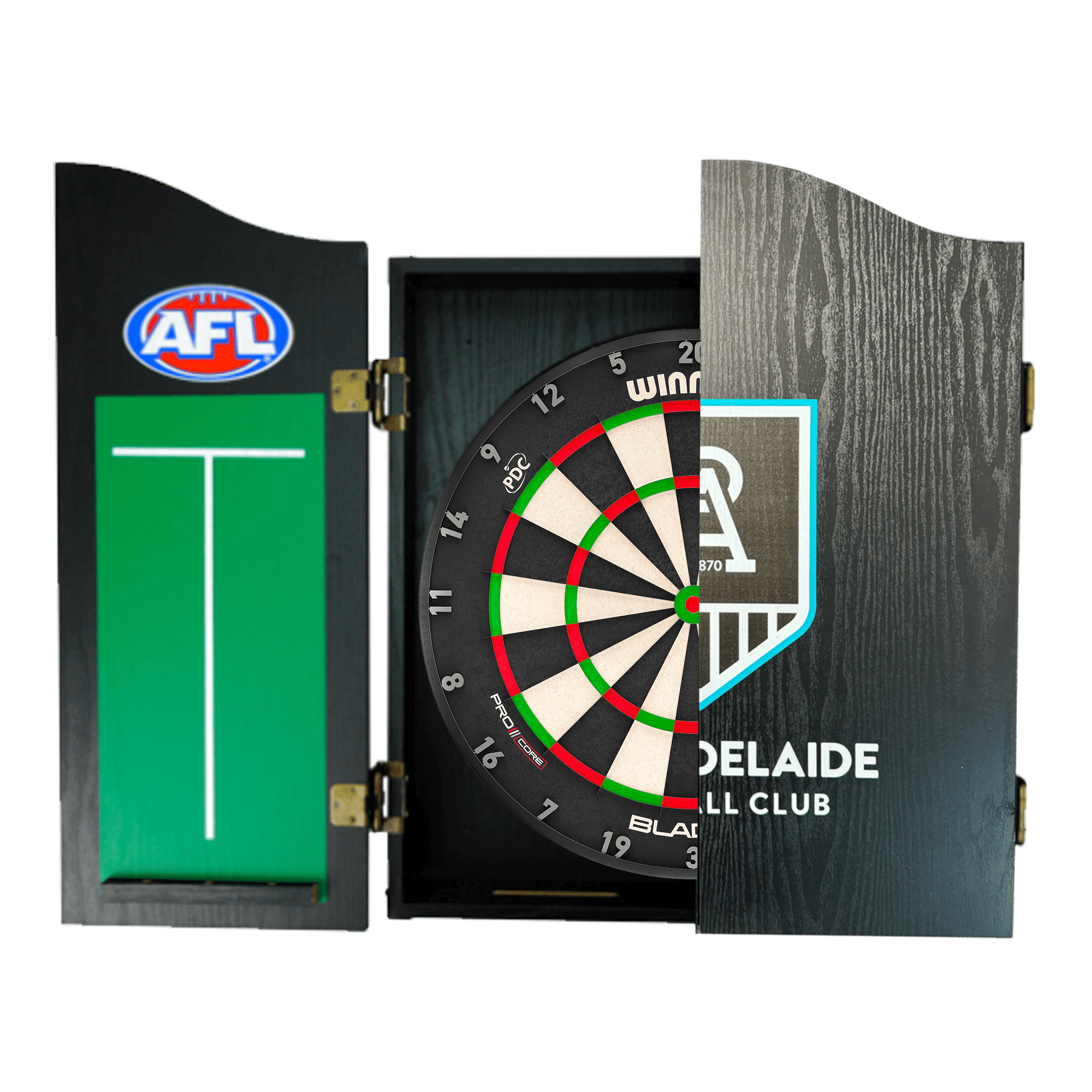 AFL Blade X Dartboard, Official AFL Cabinet & Darts - Complete Darts Set Blade X / Port Adelaide Power Boards