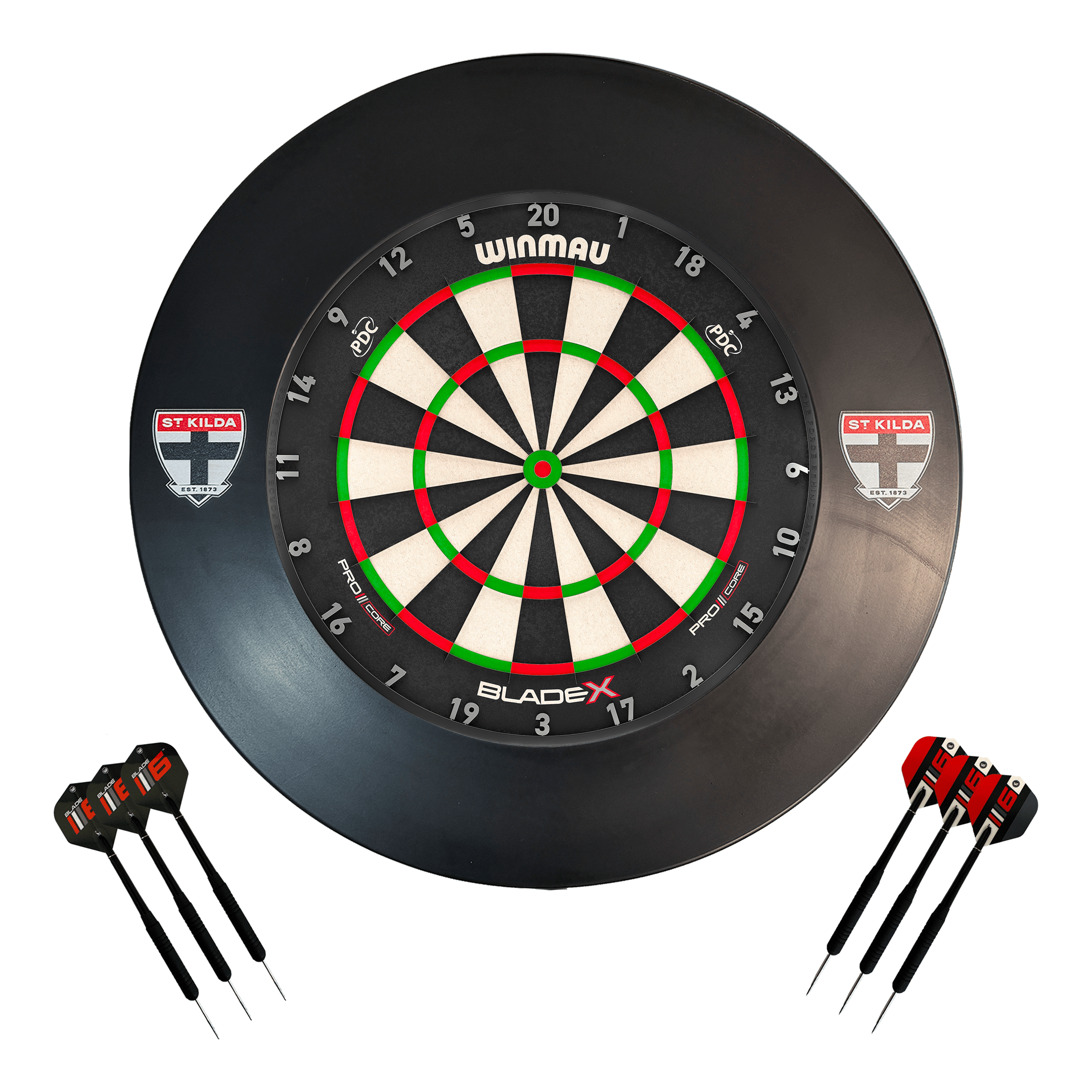AFL Blade X Dartboard, Official AFL Surround & Darts - Complete Darts Set Blade X / St. Kilda Saints Boards