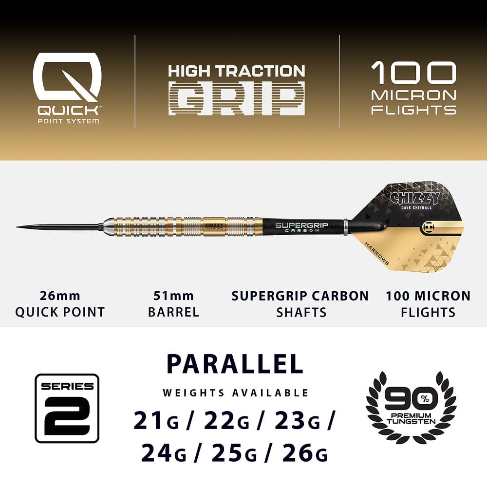 Harrows Dave Chisnall Chizzy Series 2 Quick Point - 90% Tungsten Steel Tip Darts Darts