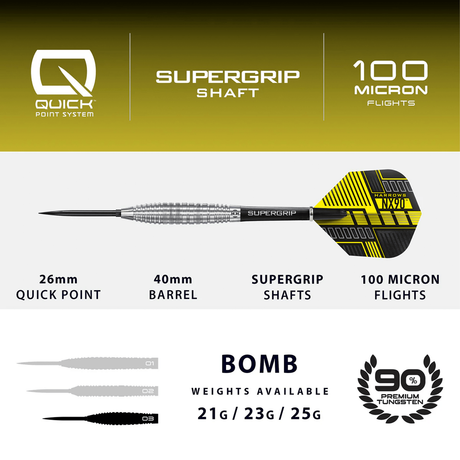 Harrows NX90 Bomb Quick Point - 90% Tungsten Steel Tip Darts Darts