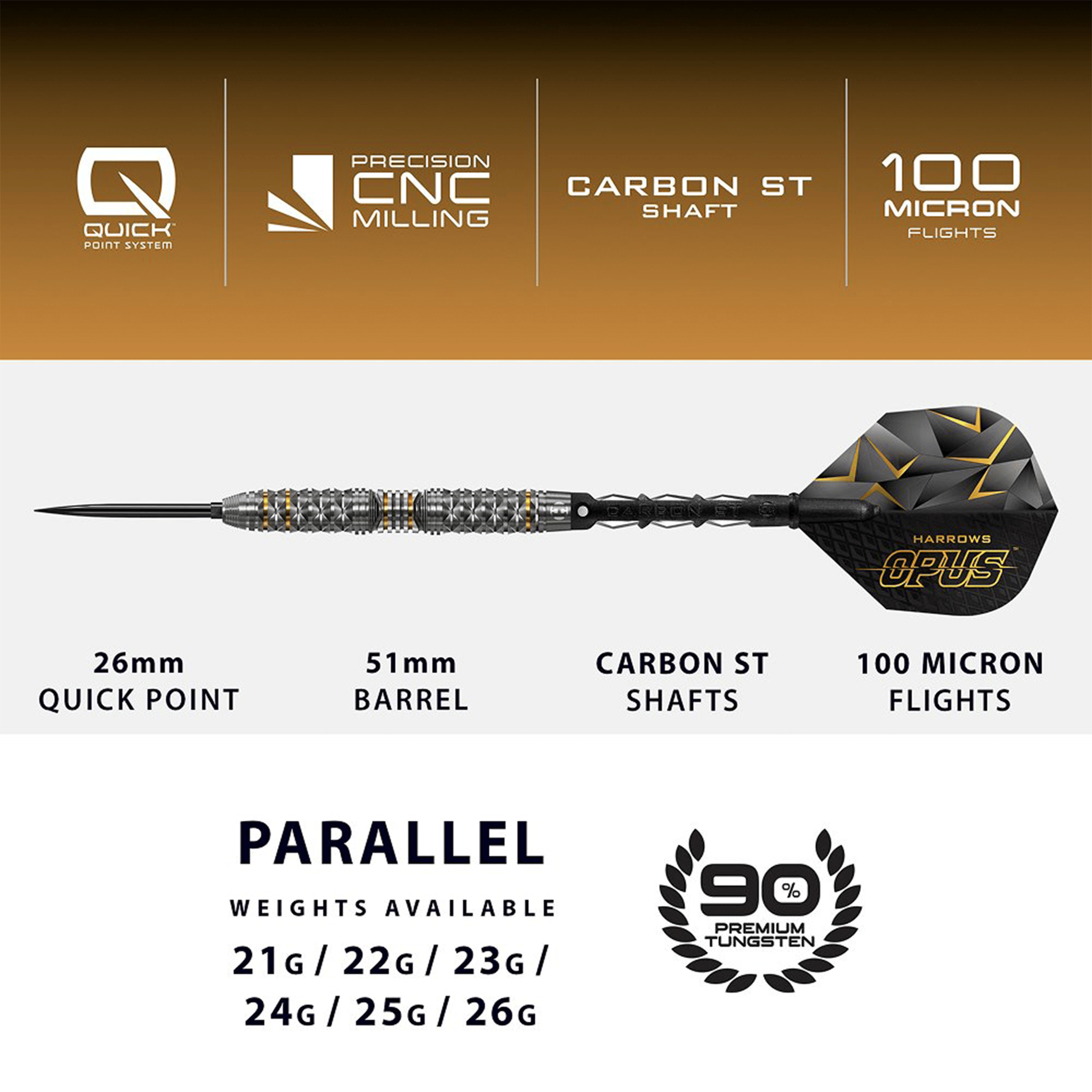 Harrows Opus Quick Point - 90% Tungsten Steel Tip Darts Darts