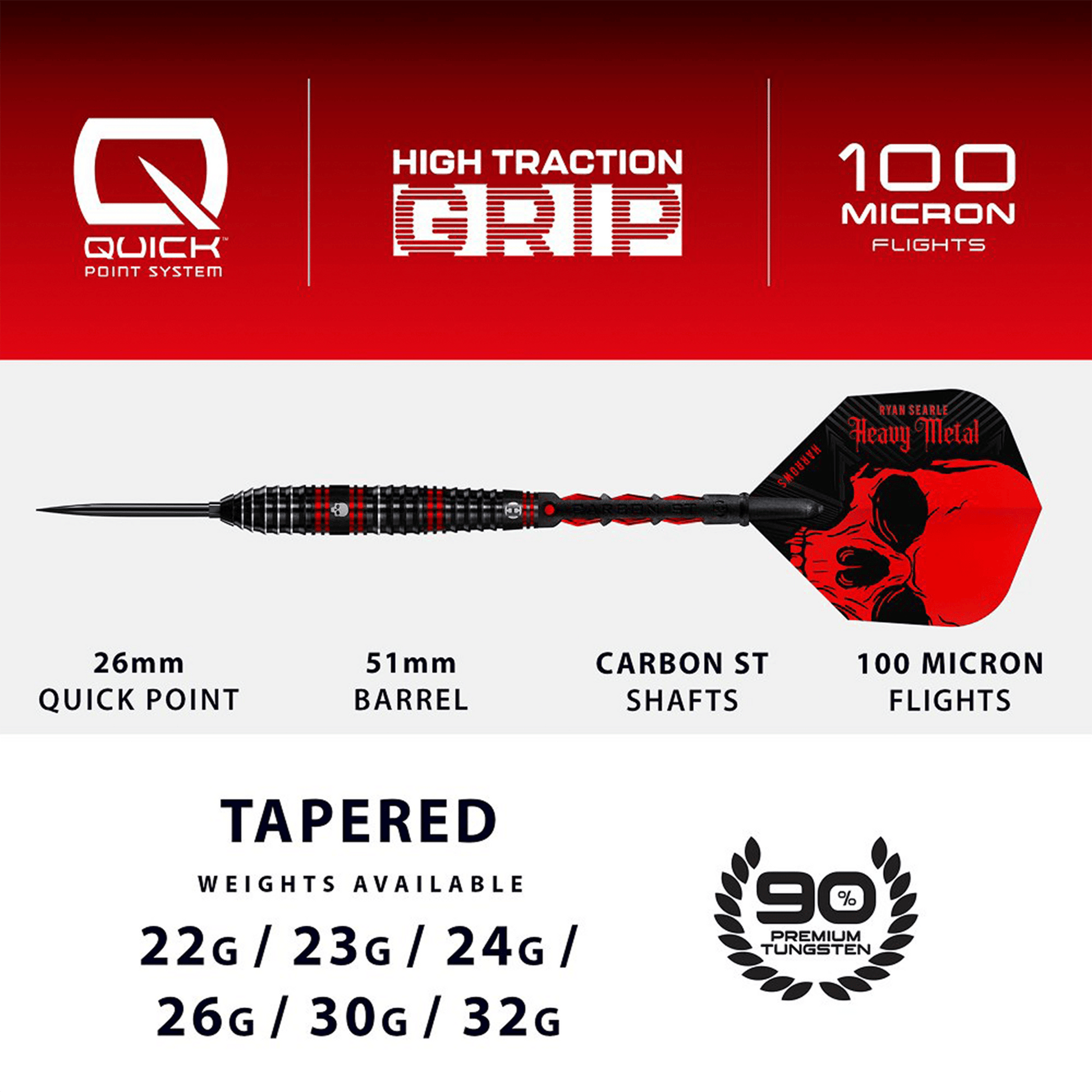 Harrows Ryan Searle Quick Point - 90% Tungsten Steel Tip Darts Darts