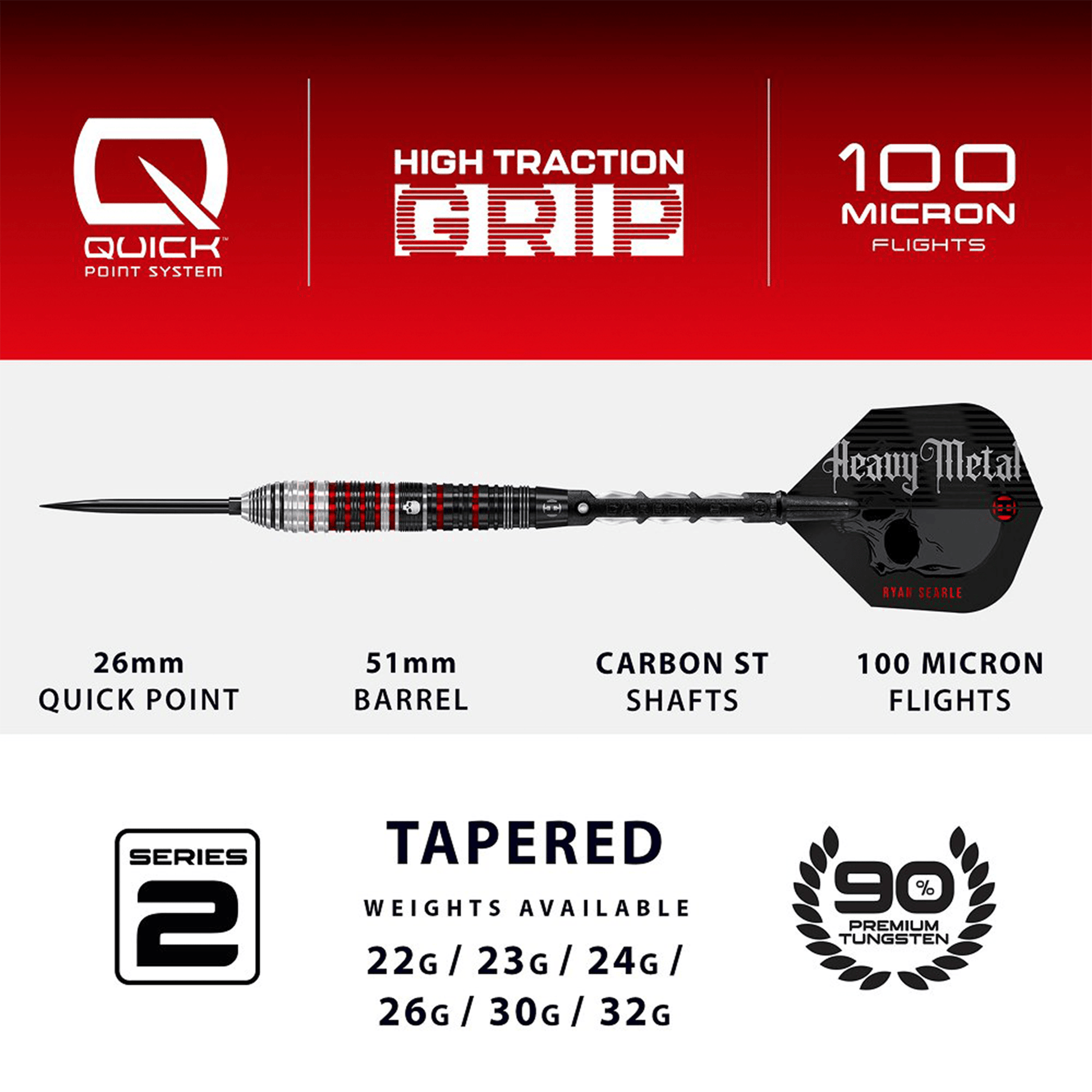 Harrows Ryan Searle Series 2 Quick Point - 90% Tungsten Steel Tip Darts Darts