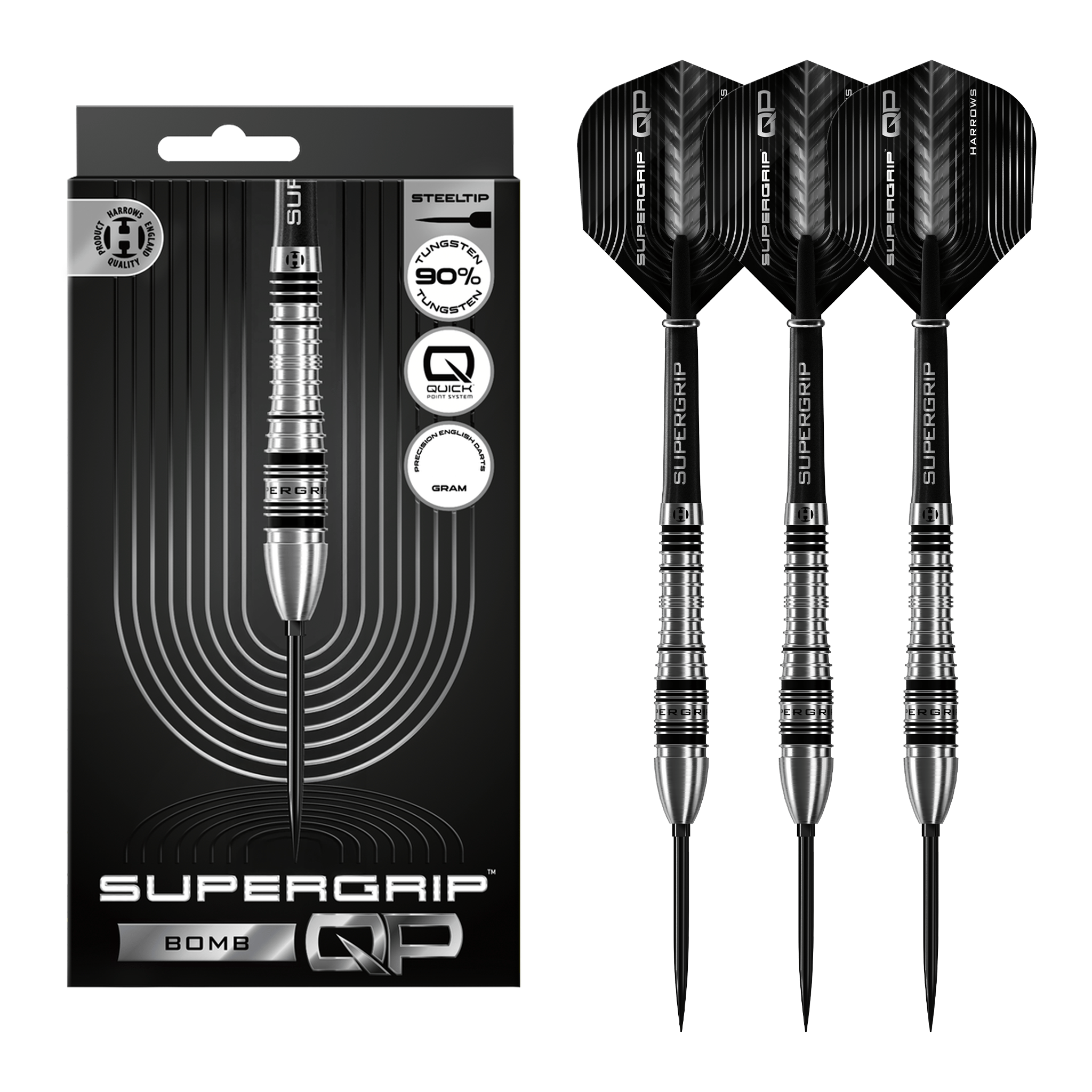 Harrows Supergrip Bomb Quick Point - 90% Tungsten Steel Tip Darts 23 Grams Darts