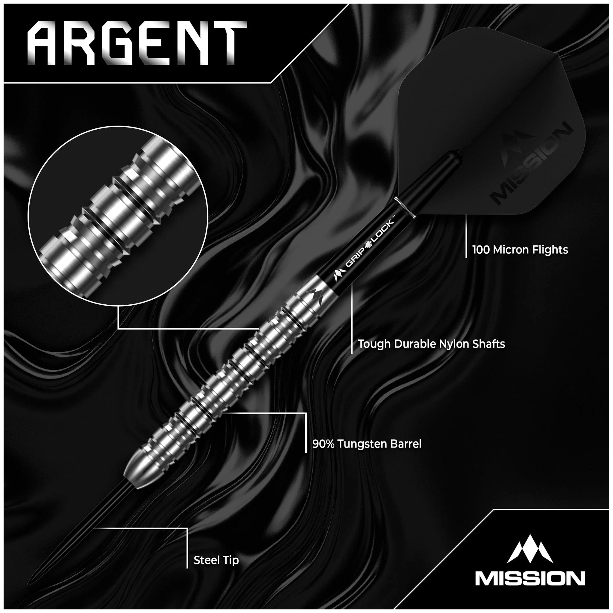 Mission Argent - 90% Tungsten Steel Tip Darts Darts