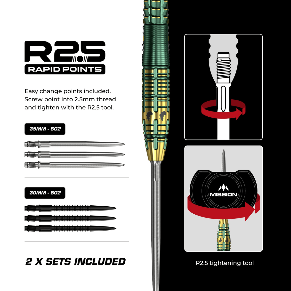 Devon Petersen R2.5 Rapid Point - 95% Tungsten Steel Tip Darts