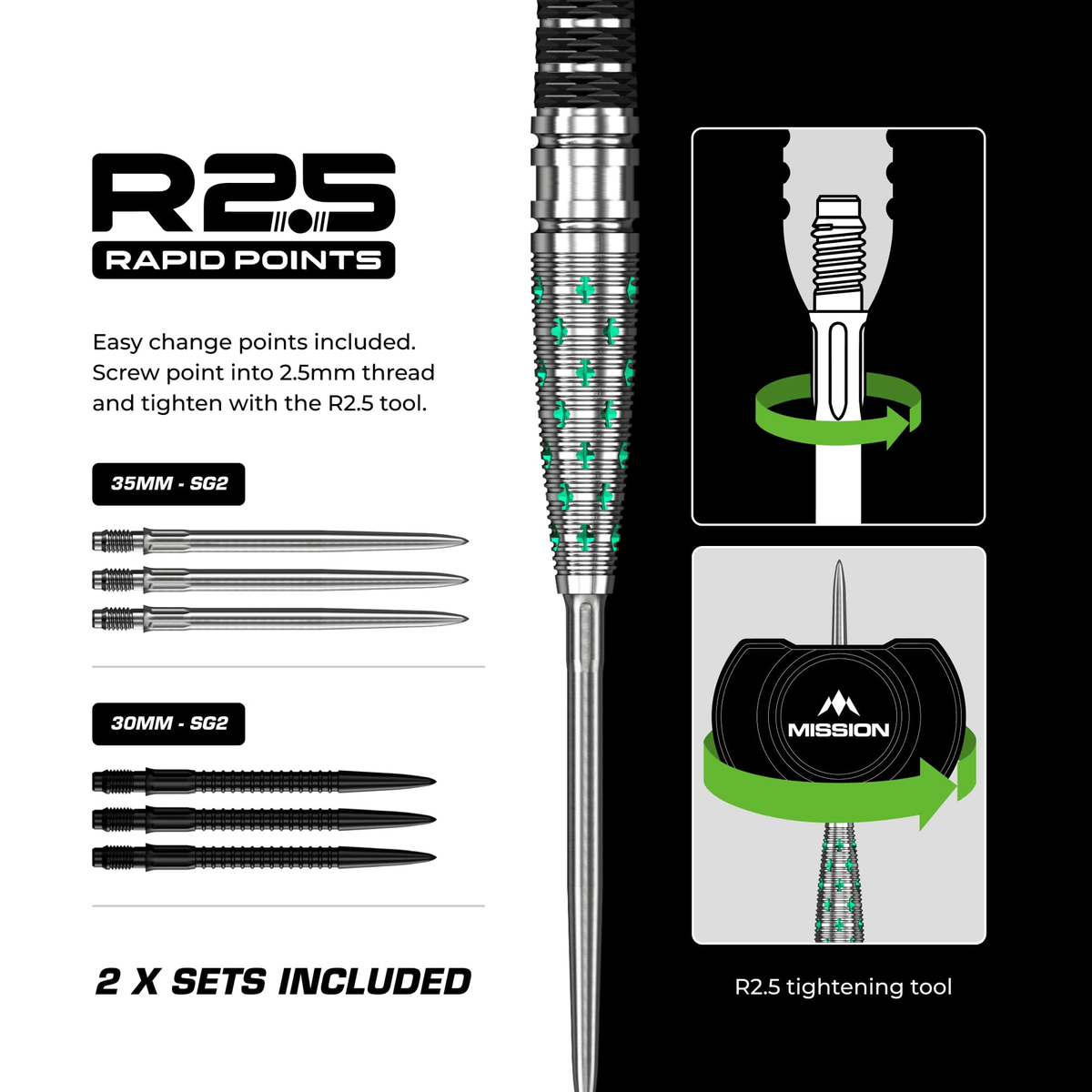 Mantis R2.5 Rapid Point - 95% Tungsten Steel Tip Darts