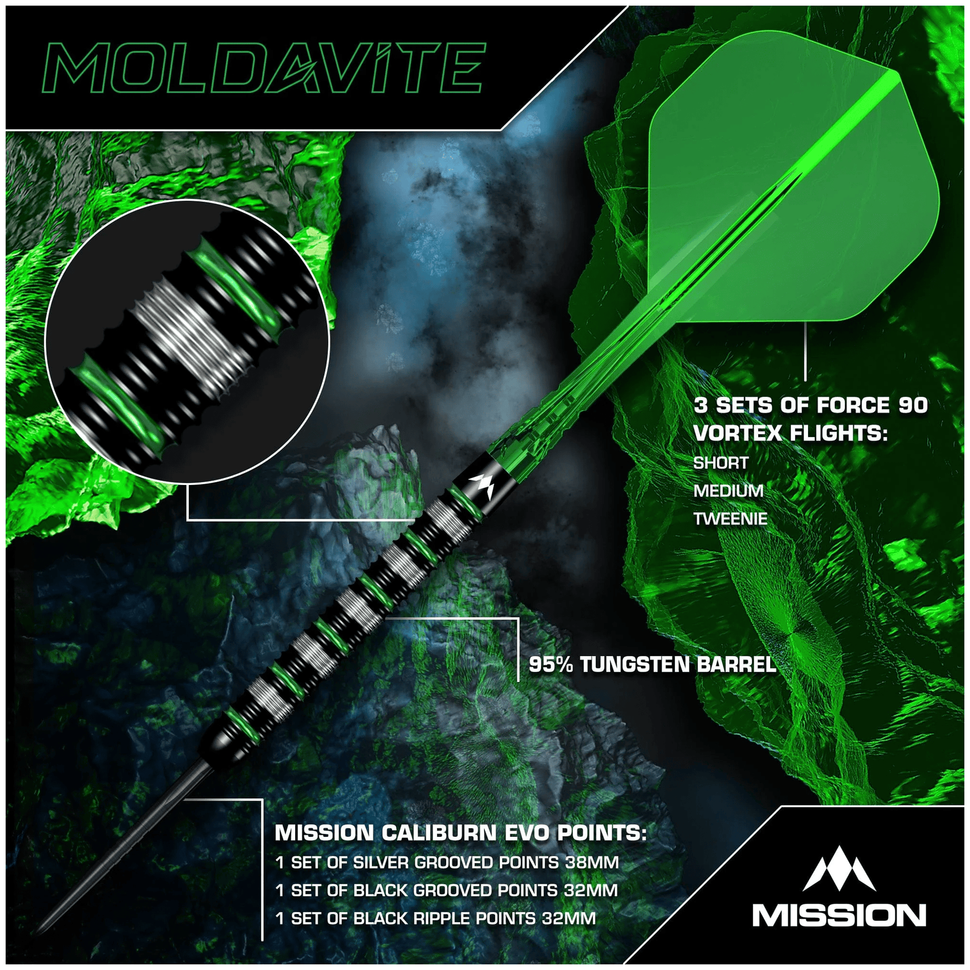 Mission Moldavite - 95% Tungsten Steel Tip Darts Darts