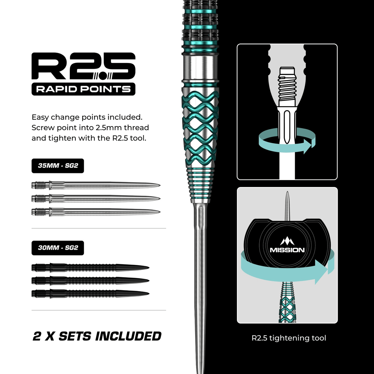 Neptune R2.5 Rapid Point - 90% Tungsten Steel Tip Darts