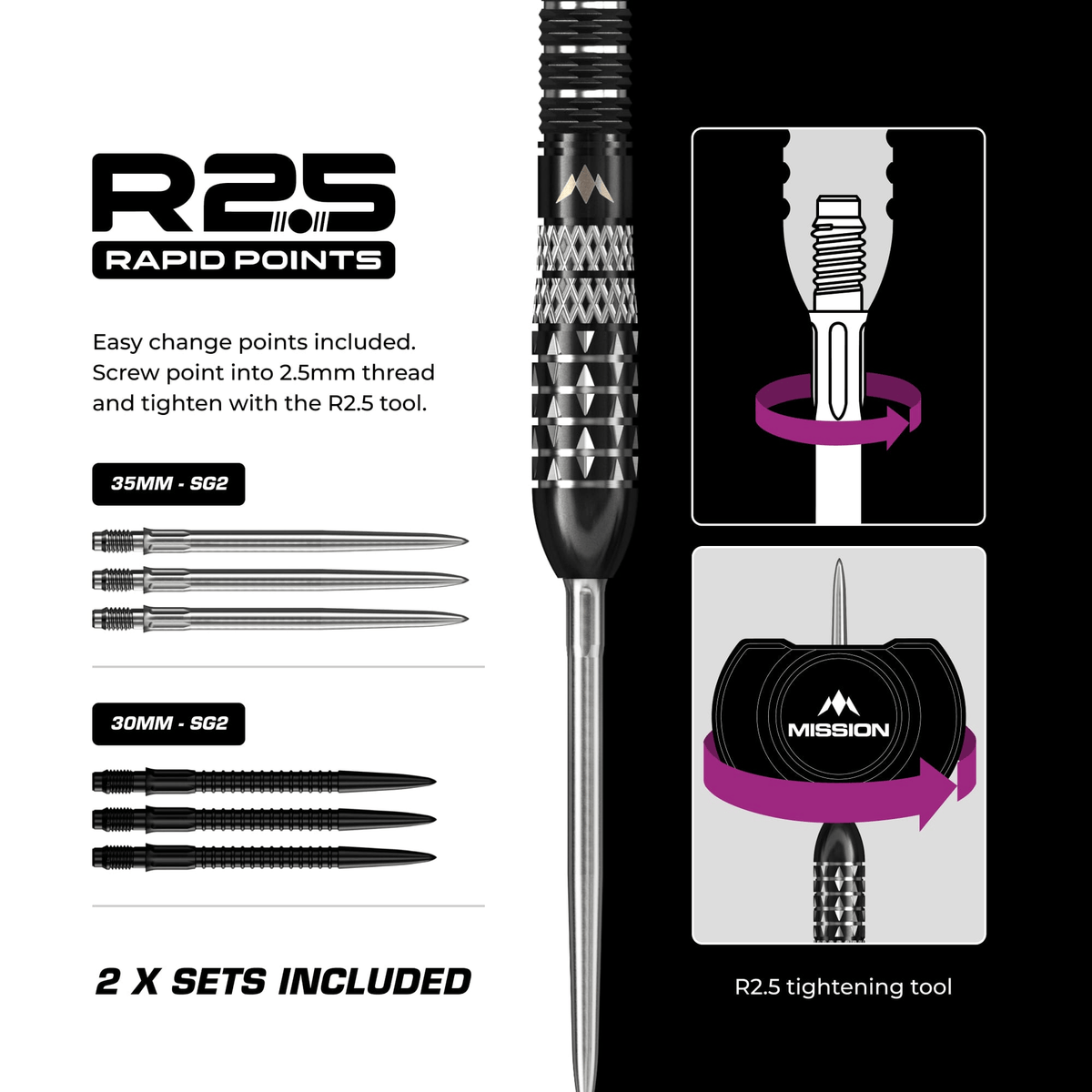 Quantum R2.5 Rapid Point - 95% Tungsten Steel Tip Darts