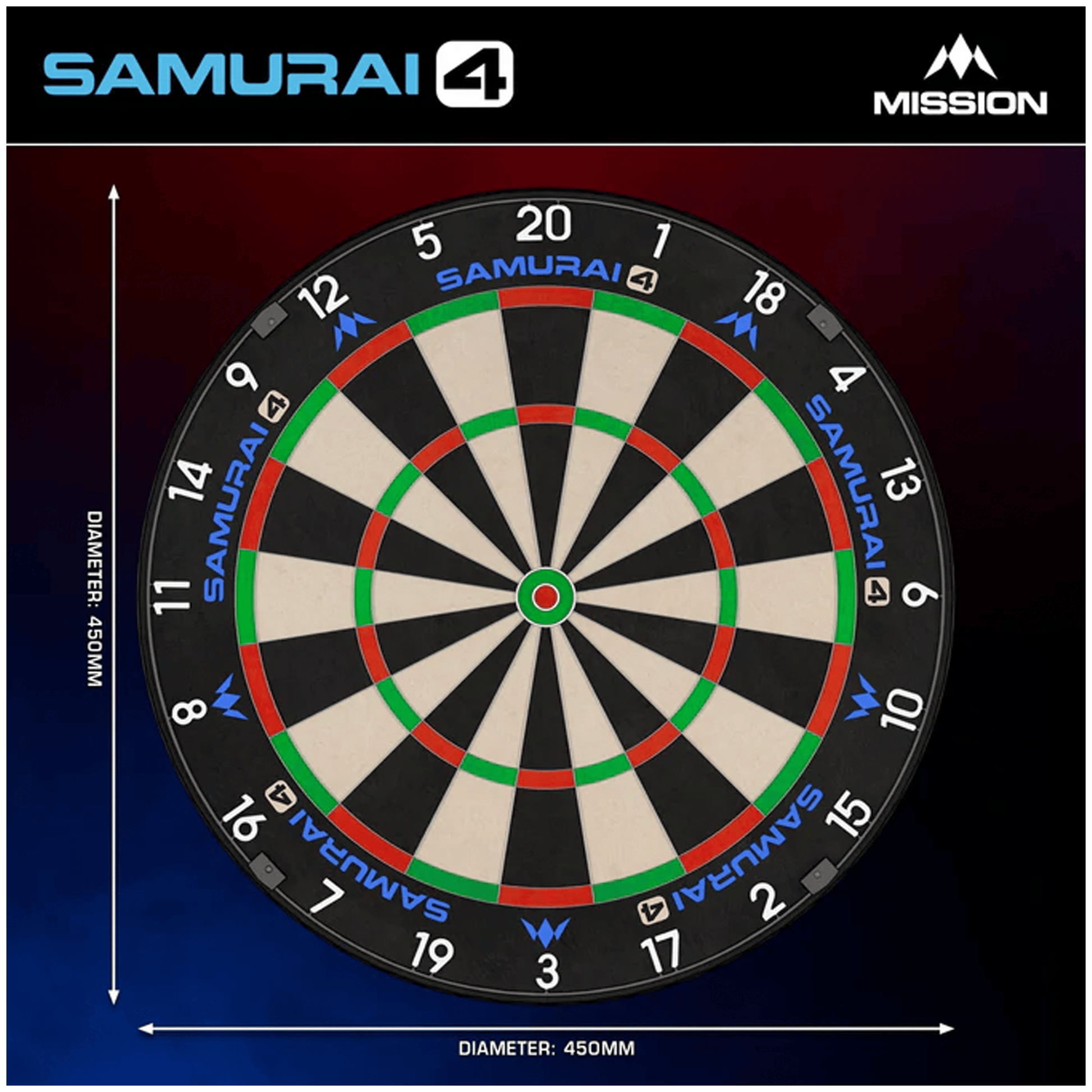 Mission Samurai 4 Dartboard, Surround & Torus Light Bundle Dartboard Bundles