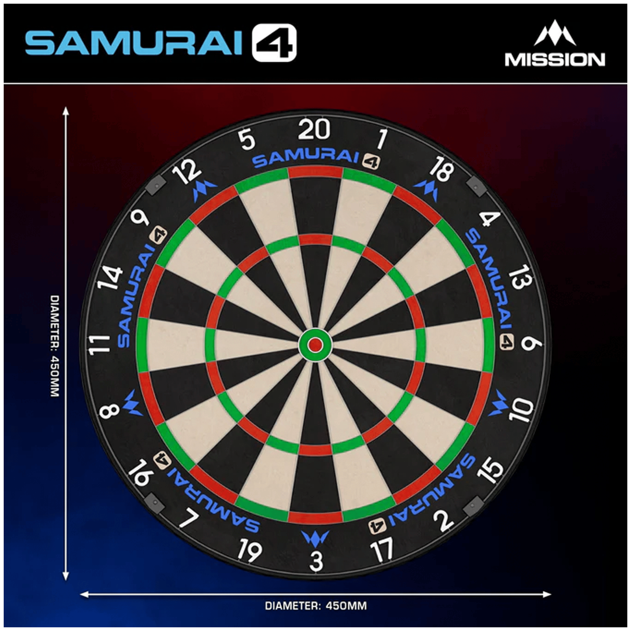 Mission Samurai 4 Dartboard, Surround & Torus Light Bundle Dartboard Bundles
