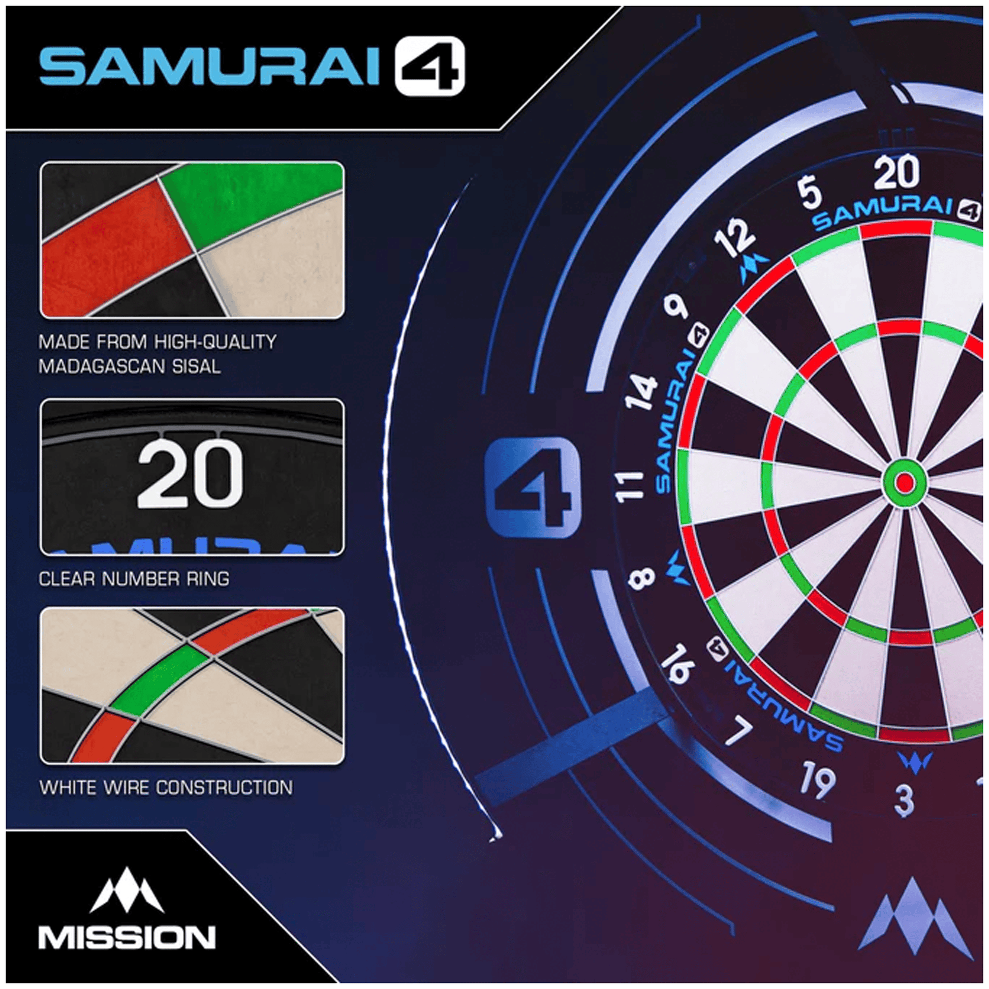 Mission Samurai 4 Dartboard, Surround & Torus Light Bundle Dartboard Bundles