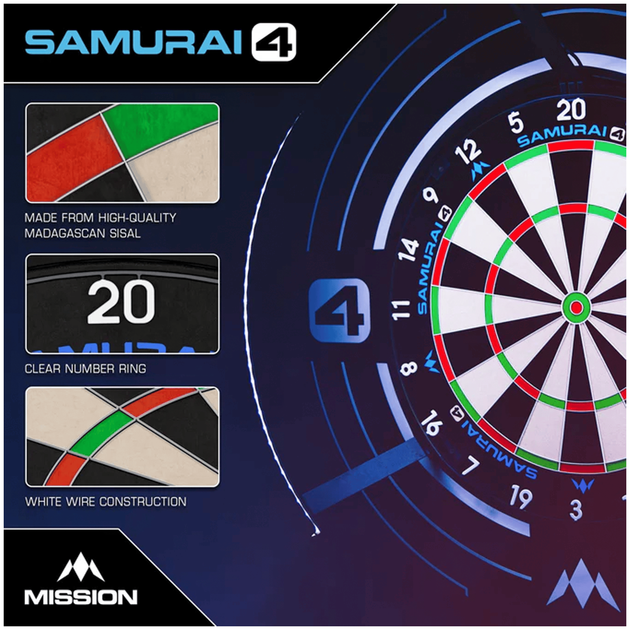 Mission Samurai 4 Dartboard, Surround & Torus Light Bundle Dartboard Bundles