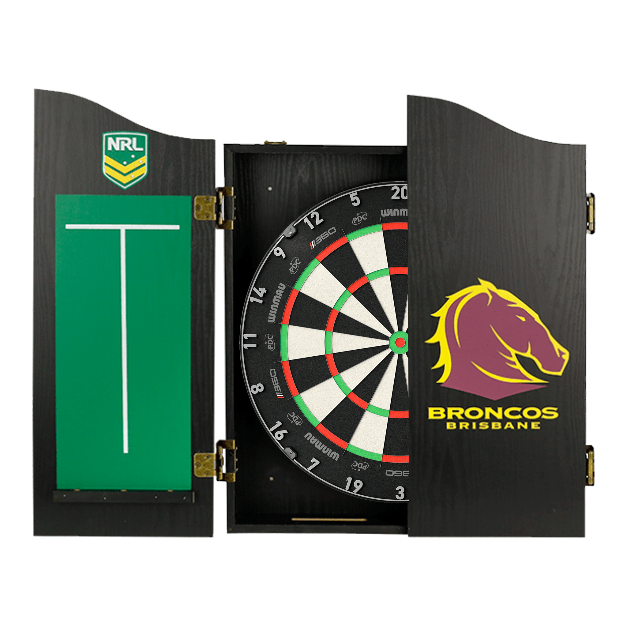 NRL Blade 360 Dartboard, Official NRL Cabinet & Darts - Complete Darts Set Blade 360 / Brisbane Broncos Boards