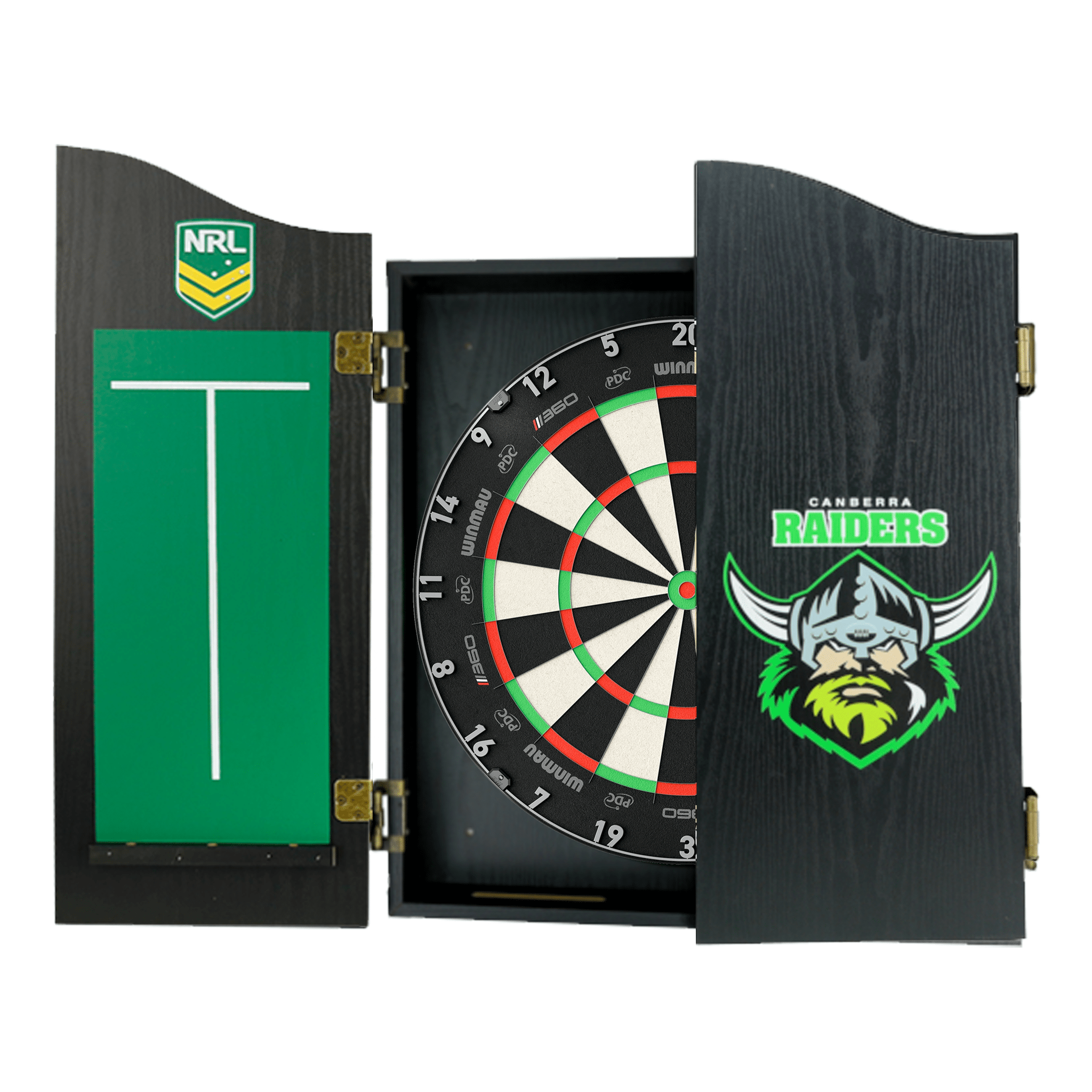 NRL Blade 360 Dartboard, Official NRL Cabinet & Darts - Complete Darts Set Blade 360 / Canberra Raiders Boards