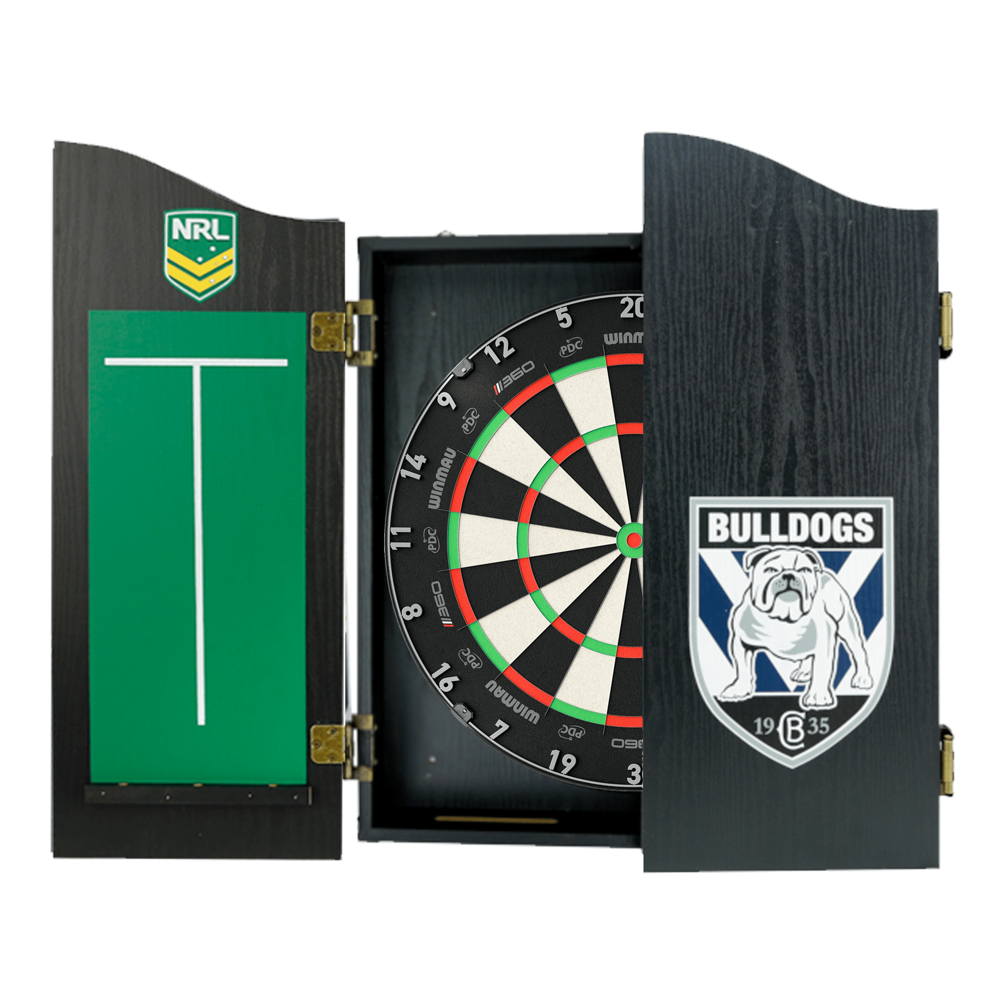 NRL Blade 360 Dartboard, Official NRL Cabinet & Darts - Complete Darts Set Blade 360 / Canterbury Bulldogs Boards