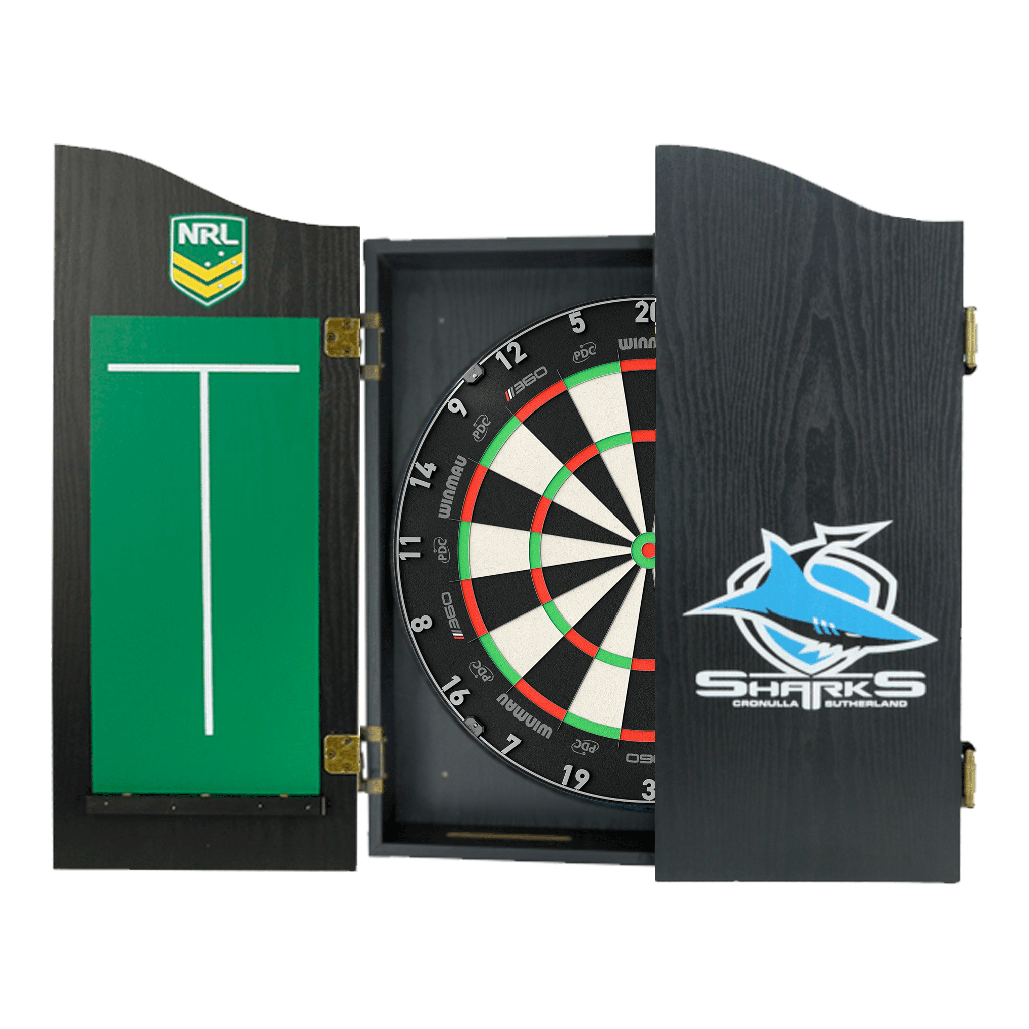 NRL Blade 360 Dartboard, Official NRL Cabinet & Darts - Complete Darts Set Blade 360 / Cronulla Sharks Boards
