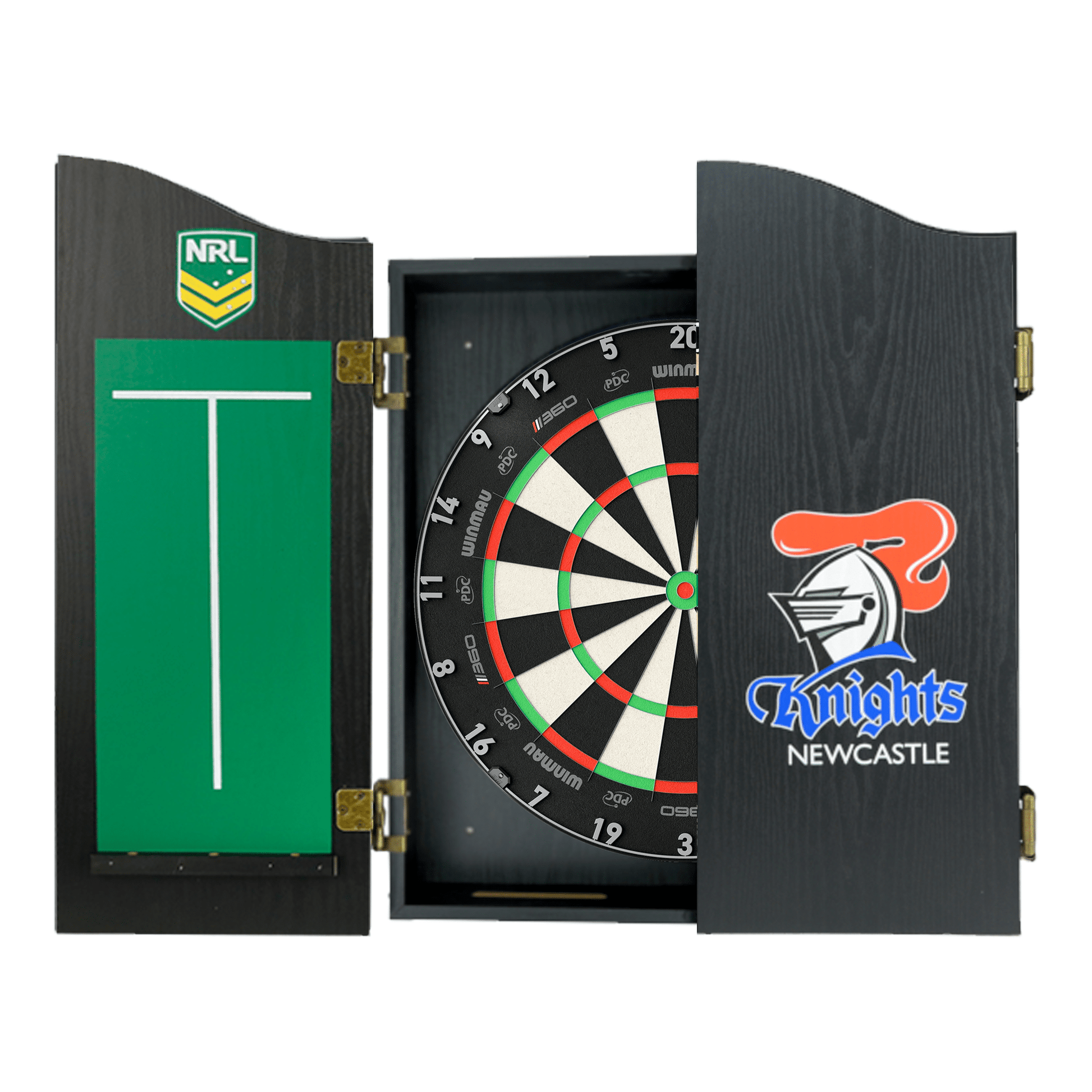 NRL Blade 360 Dartboard, Official NRL Cabinet & Darts - Complete Darts Set Blade 360 / Newcastle Knights Boards