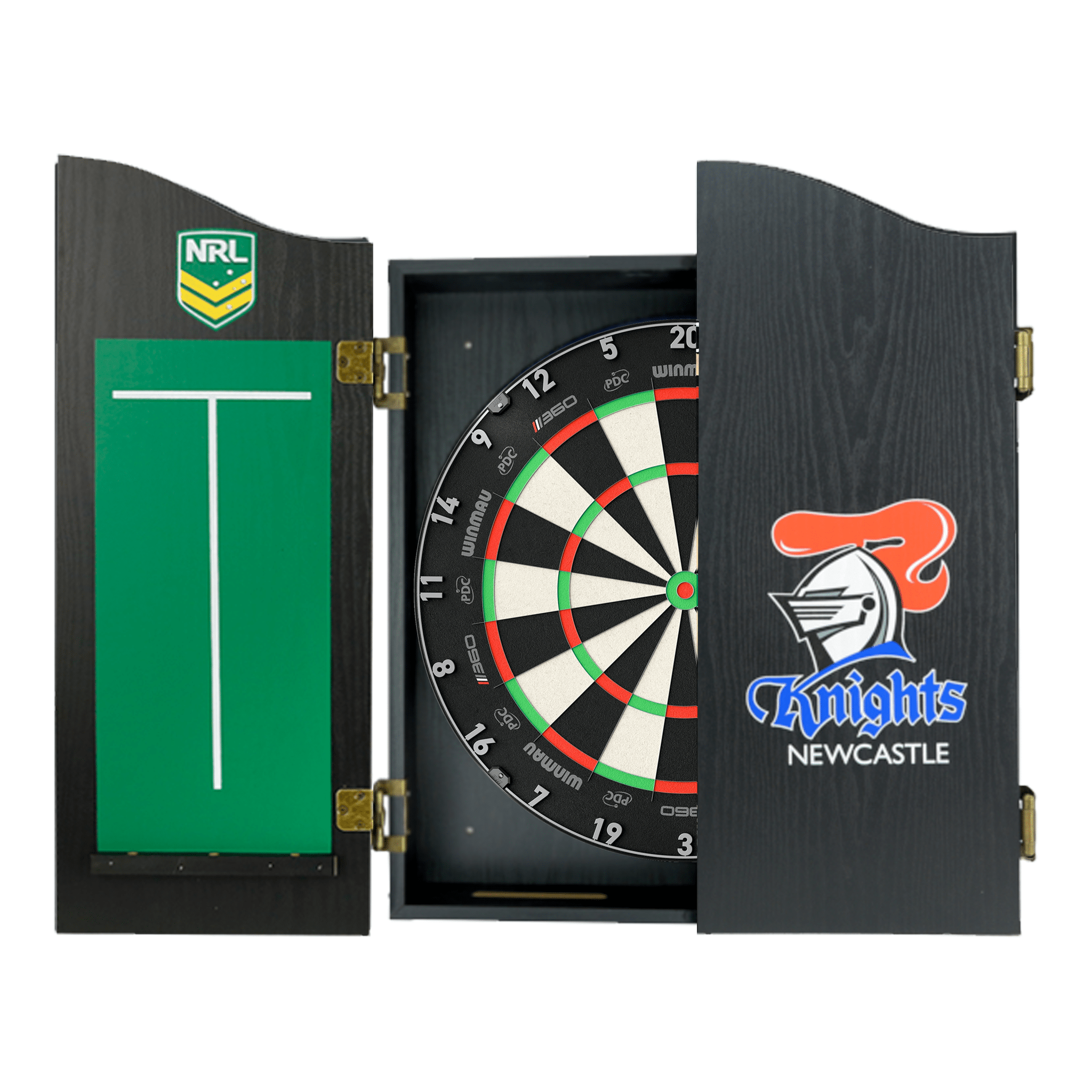 NRL Blade 360 Dartboard, Official NRL Cabinet & Darts - Complete Darts Set Blade 360 / Newcastle Knights Boards