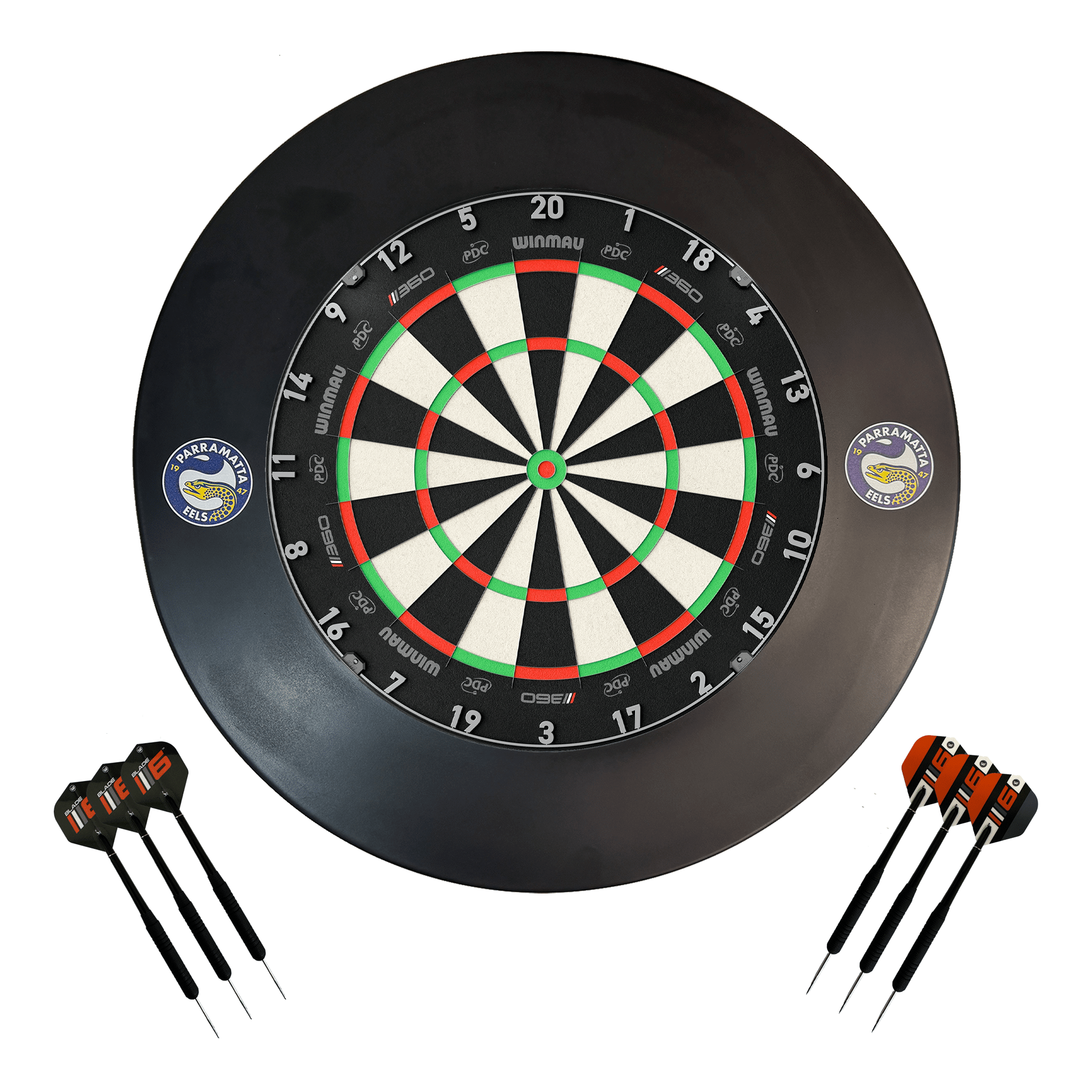 NRL Blade 360 Dartboard, Official NRL Surround & Darts - Complete Darts Set Blade 360 / Parramatta Eels Boards