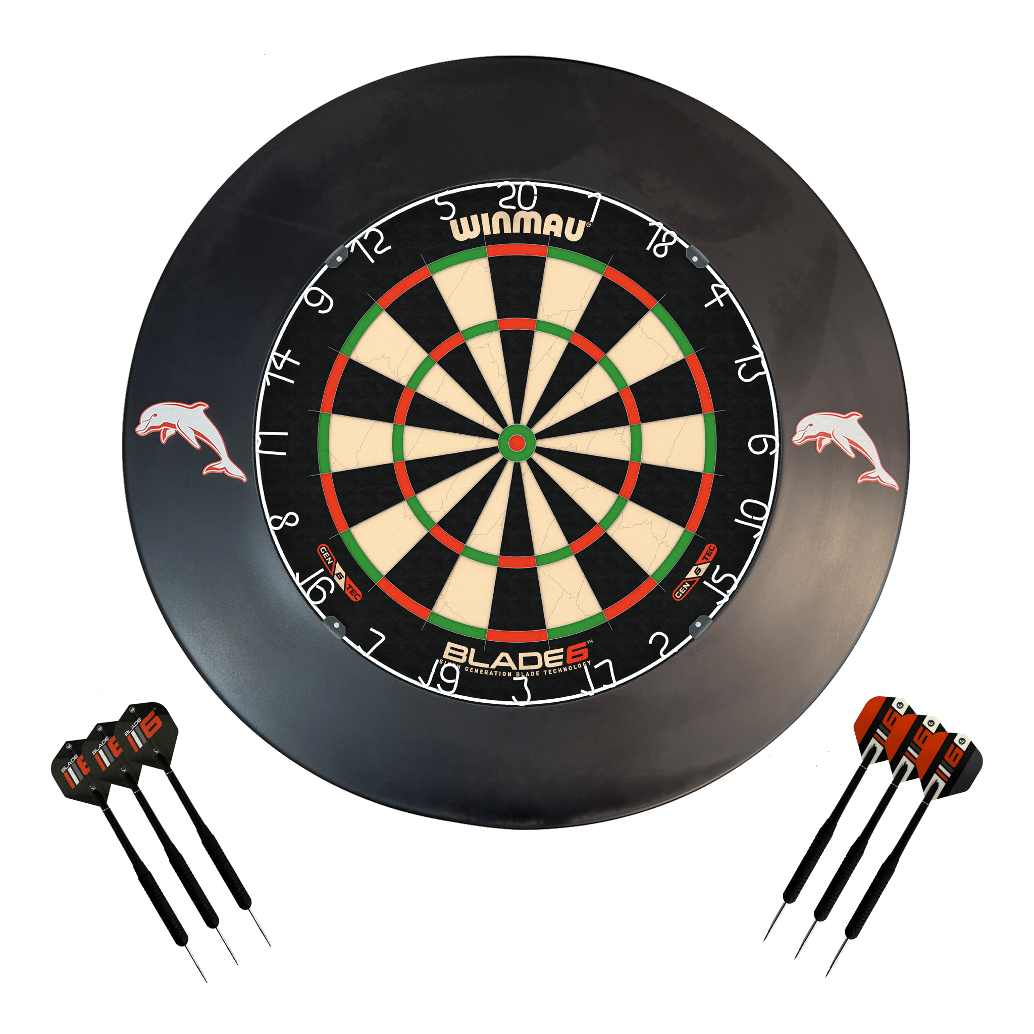 NRL Blade 6 Dartboard, Official NRL Surround & Darts - Complete Darts Set Blade 6 / Dolphins Boards