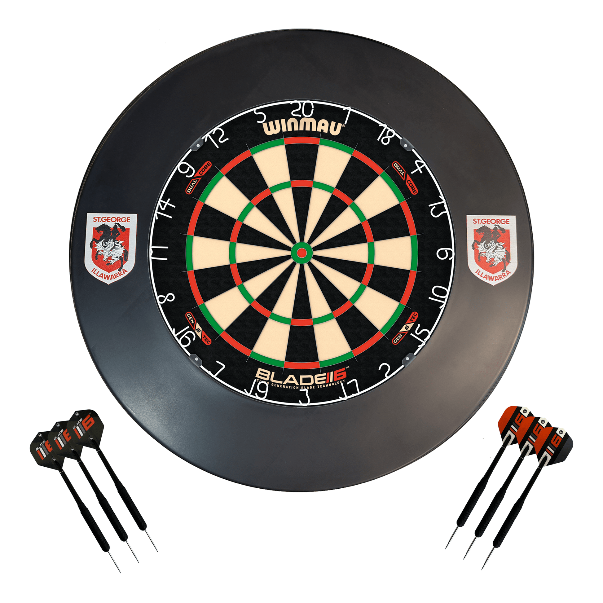 NRL Blade 6 Dartboard, Official NRL Surround & Darts - Complete Darts Set Blade 6 Dual Core / St. George Illawara Dragons Boards