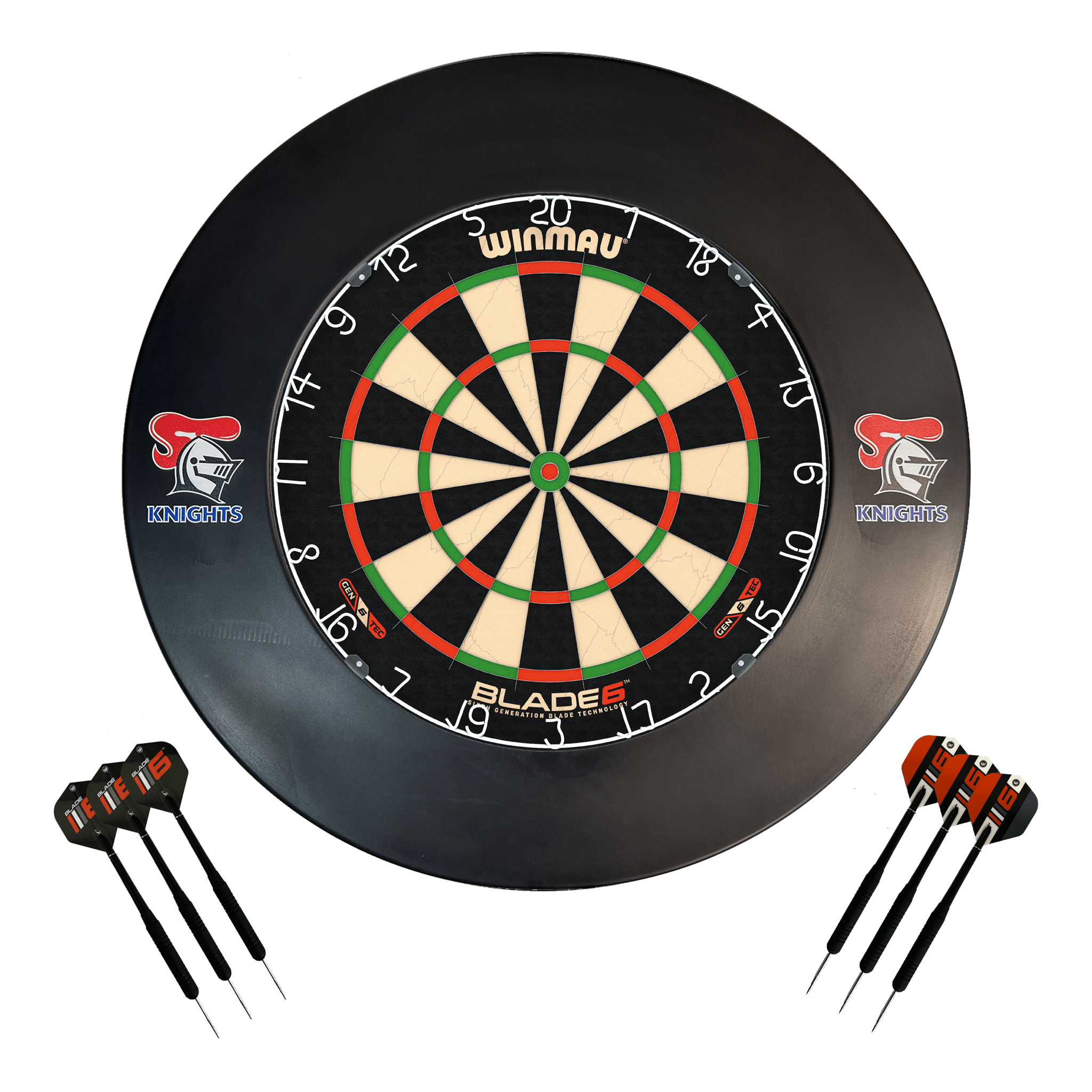 NRL Blade 6 Dartboard, Official NRL Surround & Darts - Complete Darts Set Blade 6 / Newcastle Knights Boards