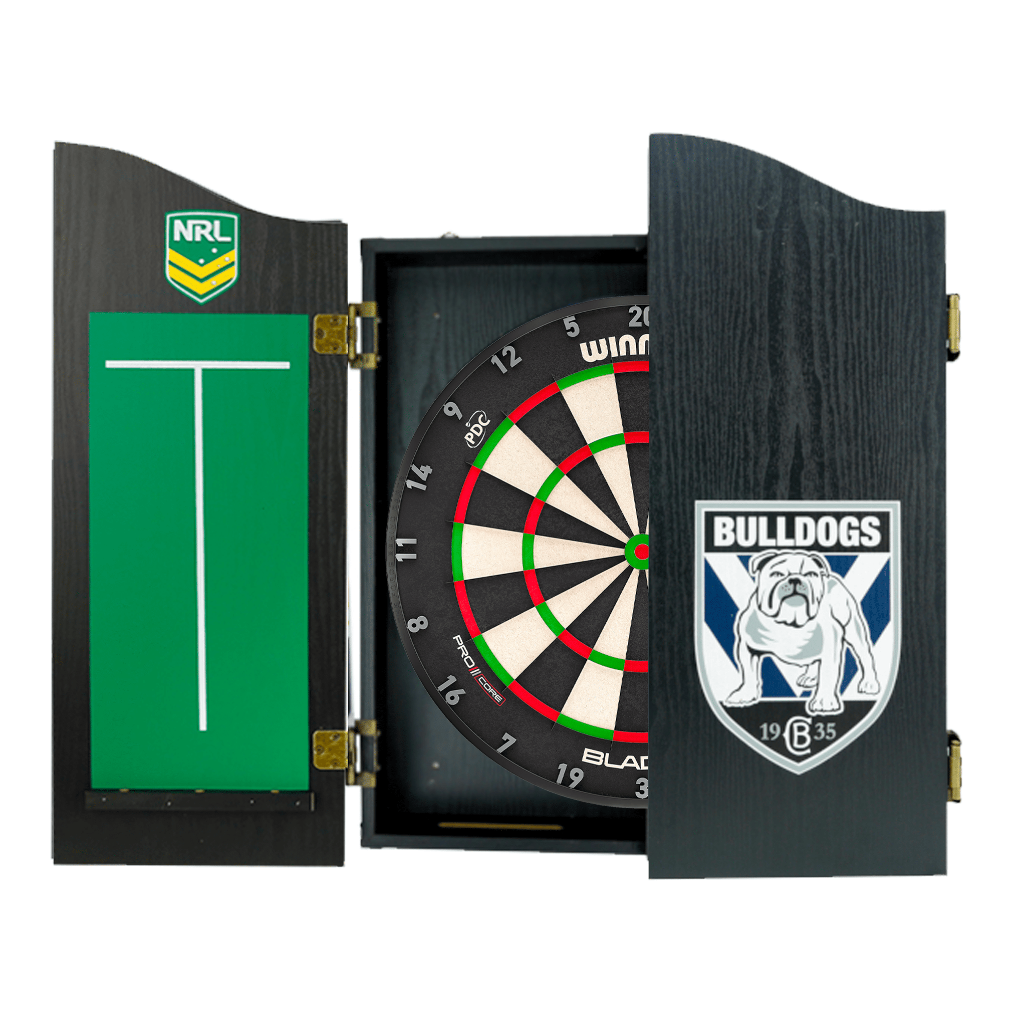 NRL Blade X Dartboard, Official NRL Cabinet & Darts - Complete Darts Set Blade X / Canterbury Bulldogs Boards