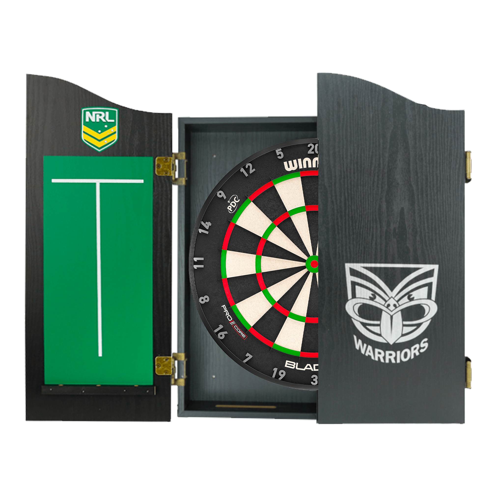 NRL Blade X Dartboard, Official NRL Cabinet & Darts - Complete Darts Set Blade X / New Zealand Warriors Boards