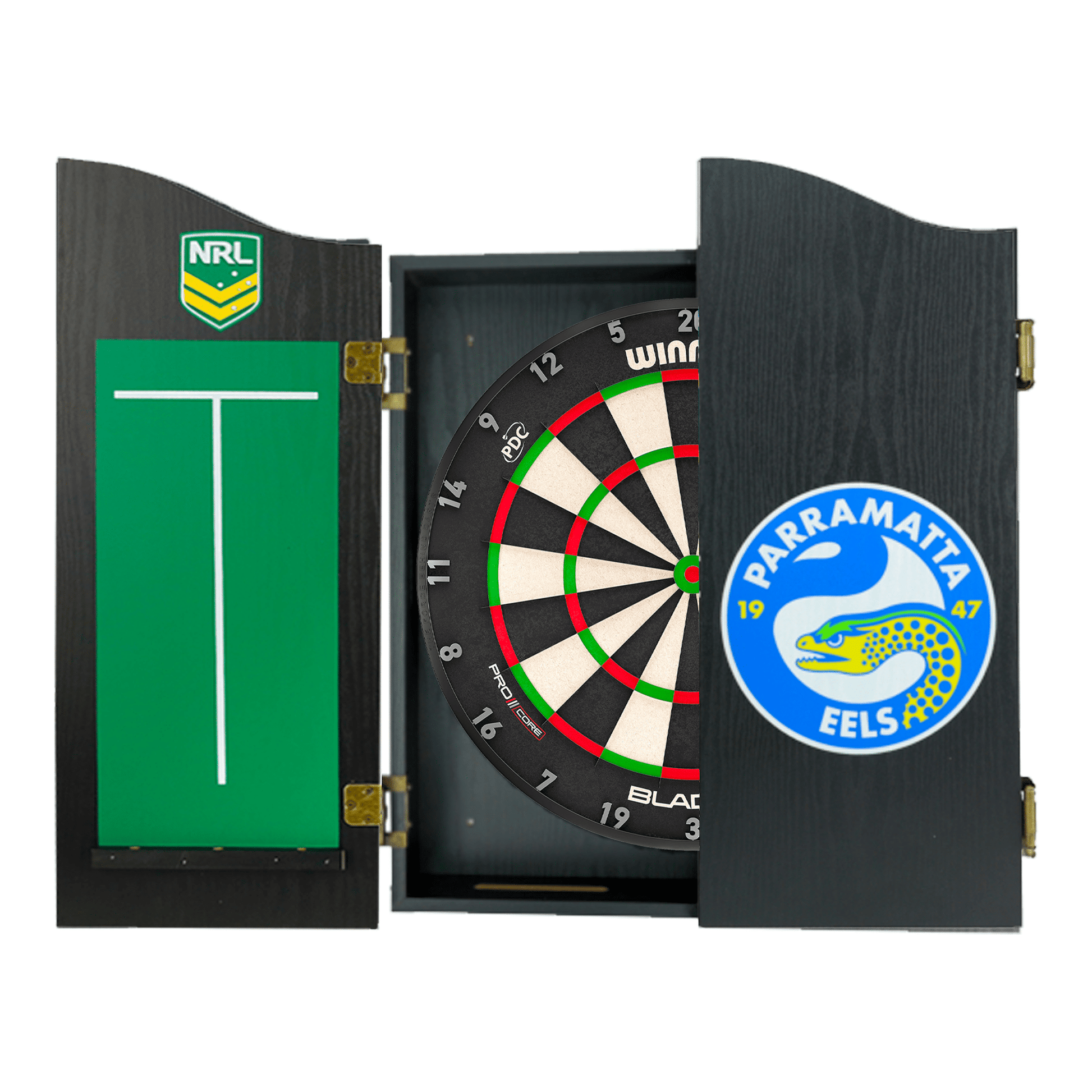 NRL Blade X Dartboard, Official NRL Cabinet & Darts - Complete Darts Set Blade X / Parramatta Eels Boards