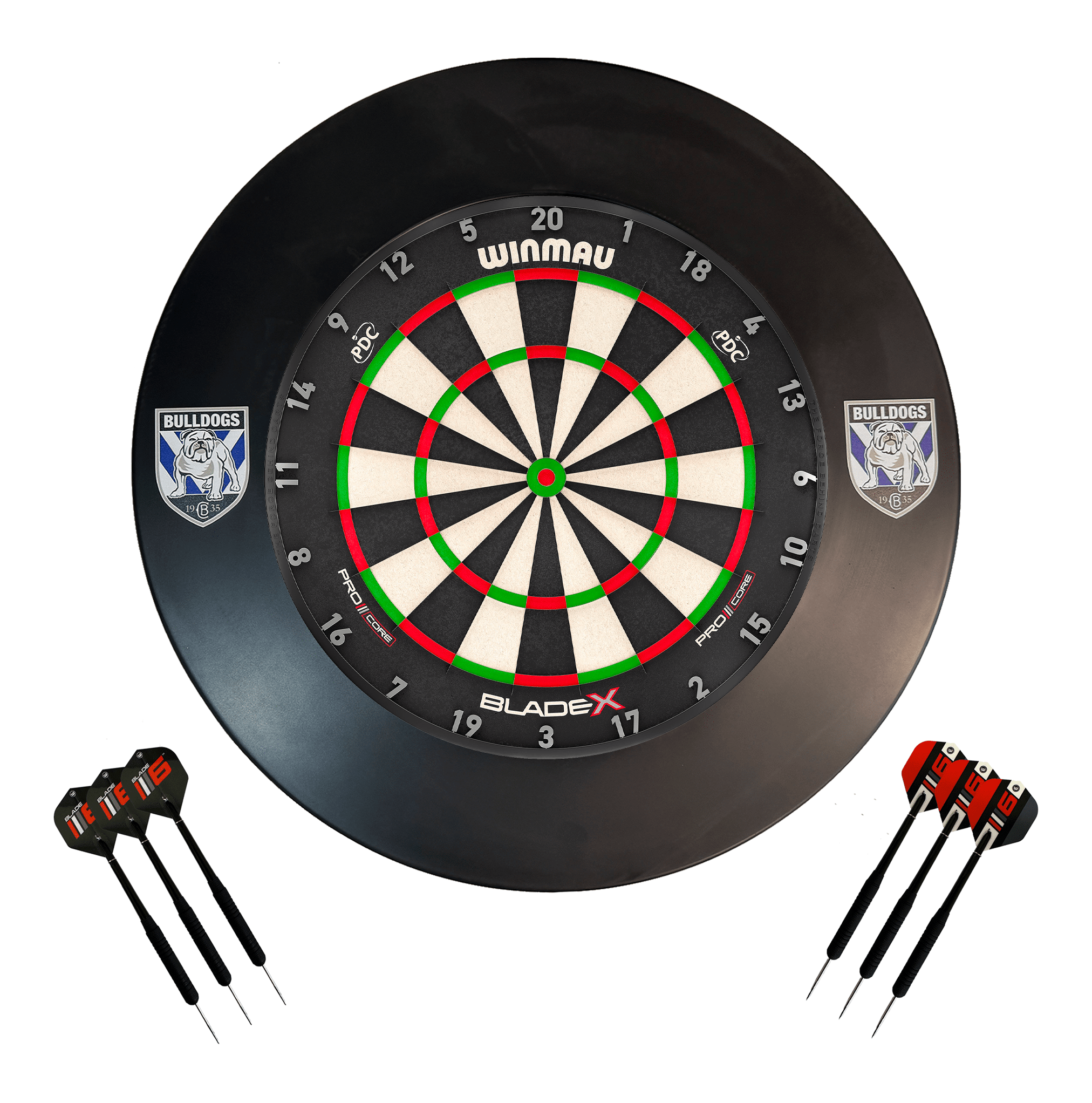 NRL Blade X Dartboard, Official NRL Surround & Darts - Complete Darts Set Blade X / Canterbury Bulldogs Boards