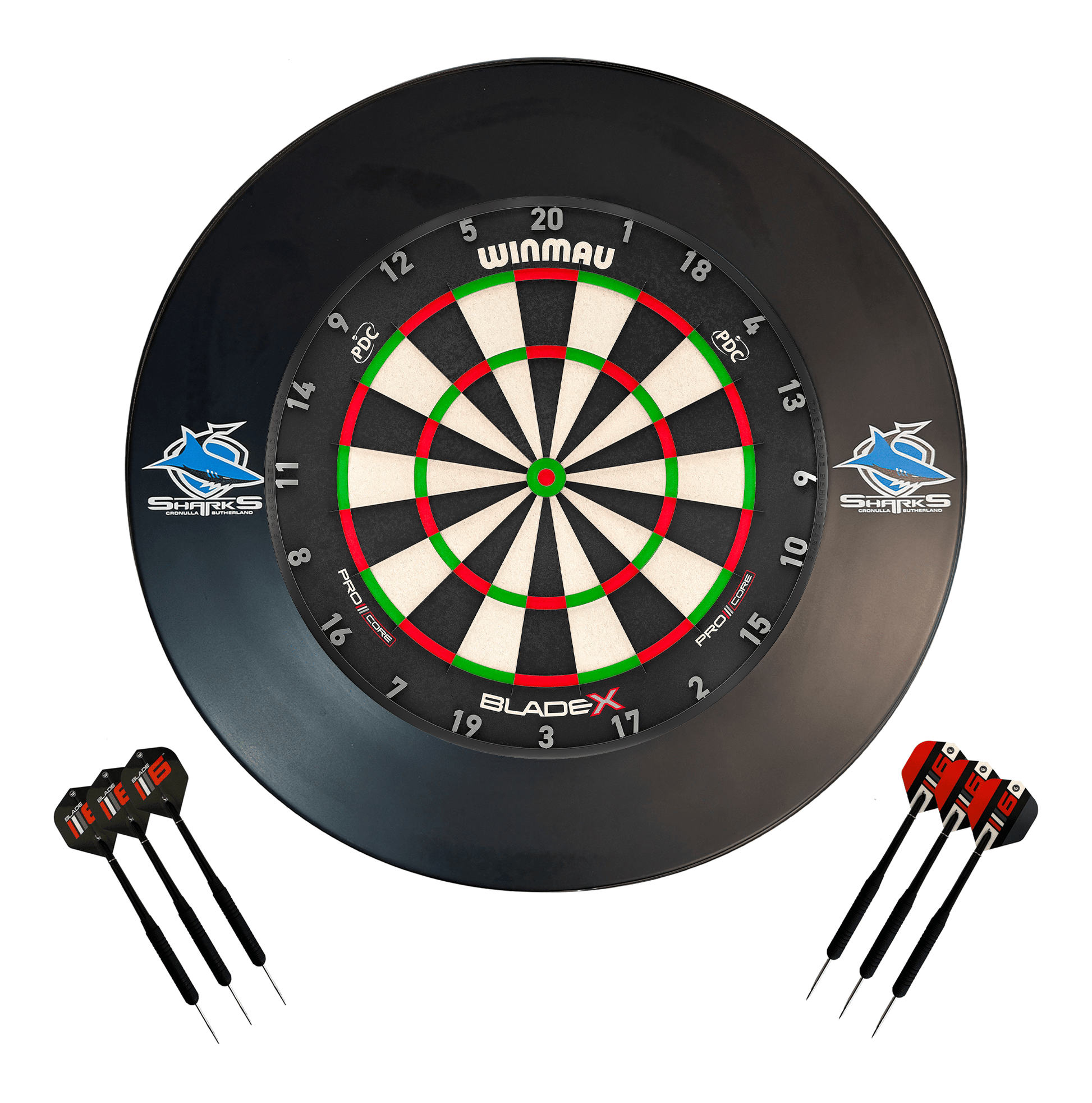 NRL Blade X Dartboard, Official NRL Surround & Darts - Complete Darts Set Blade X / Cronulla Sharks Boards