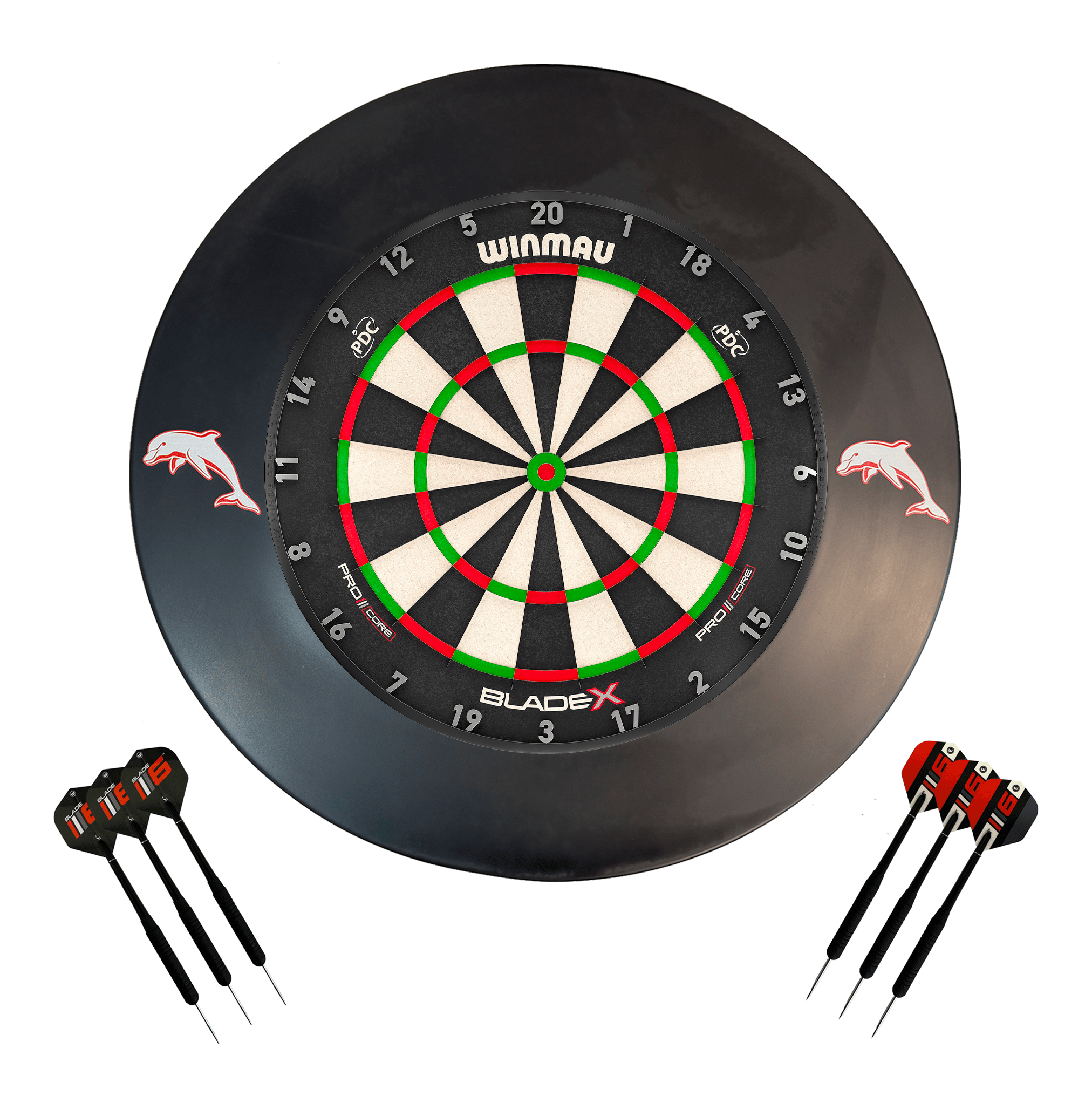NRL Blade X Dartboard, Official NRL Surround & Darts - Complete Darts Set Blade X / Dolphins Boards