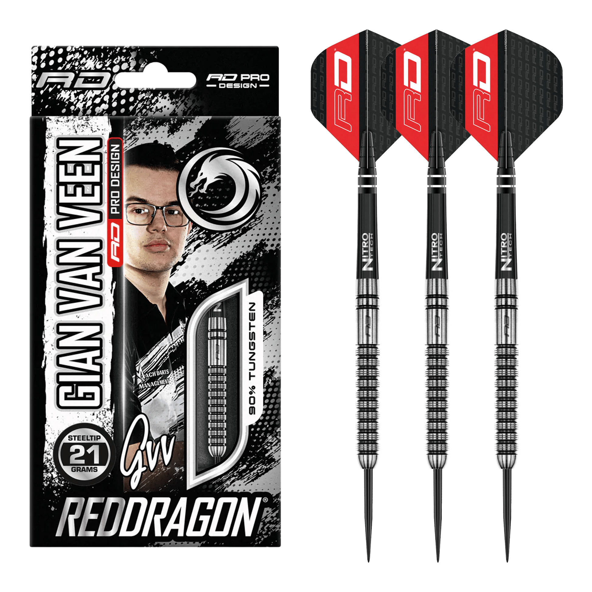 Red Dragon Gian Van Veen - 90% Tungsten Steel Tip Darts 21 Grams Darts