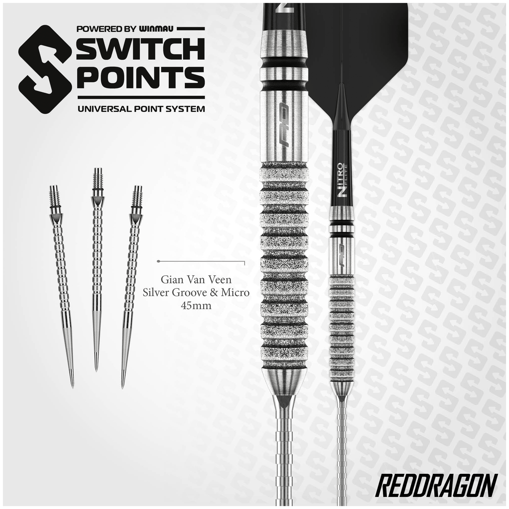Red Dragon Gian Van Veen Tour Edition Switch Point - 90% Tungsten Steel Tip Darts 21 Grams Darts