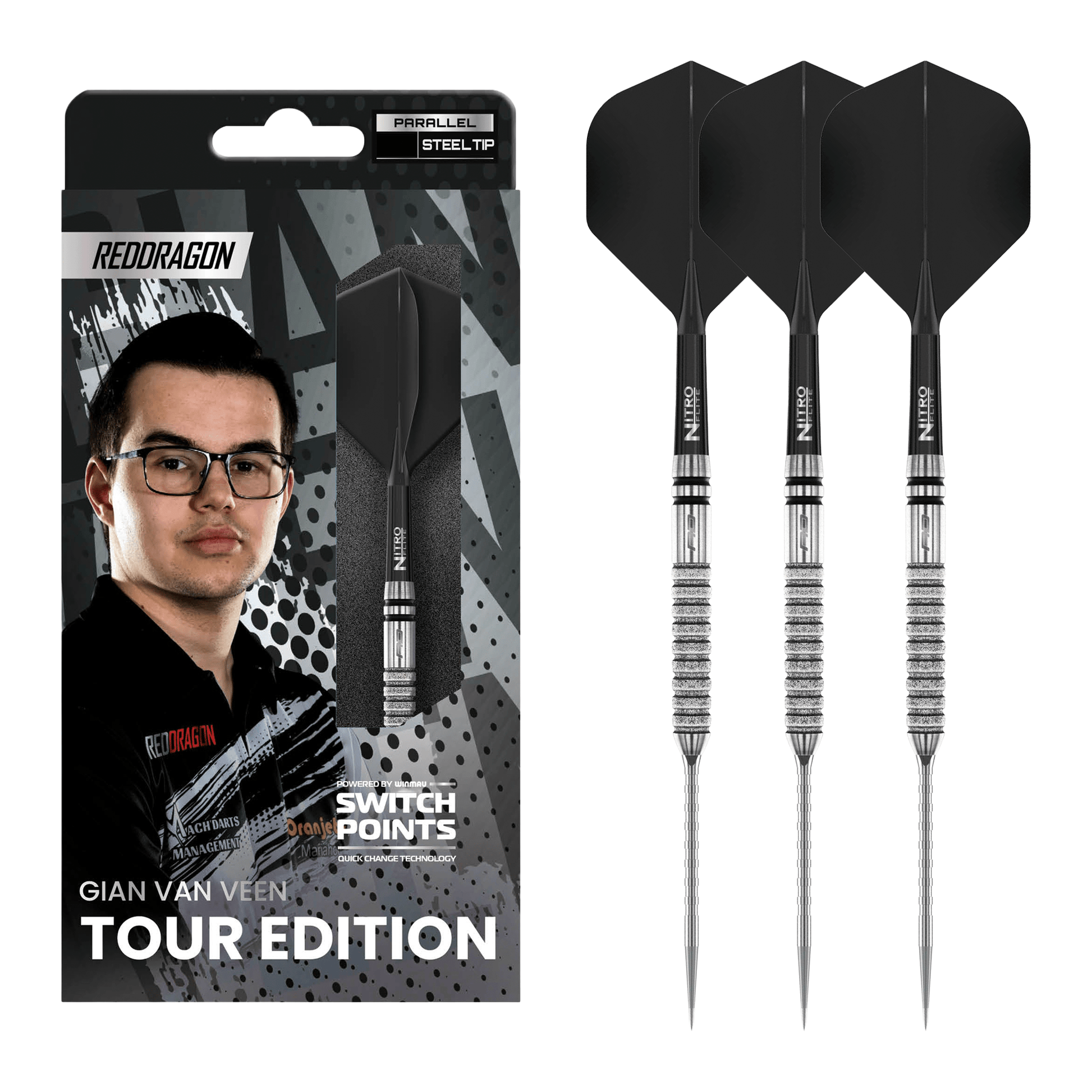 Red Dragon Gian Van Veen Tour Edition Switch Point - 90% Tungsten Steel Tip Darts 21 Grams Darts