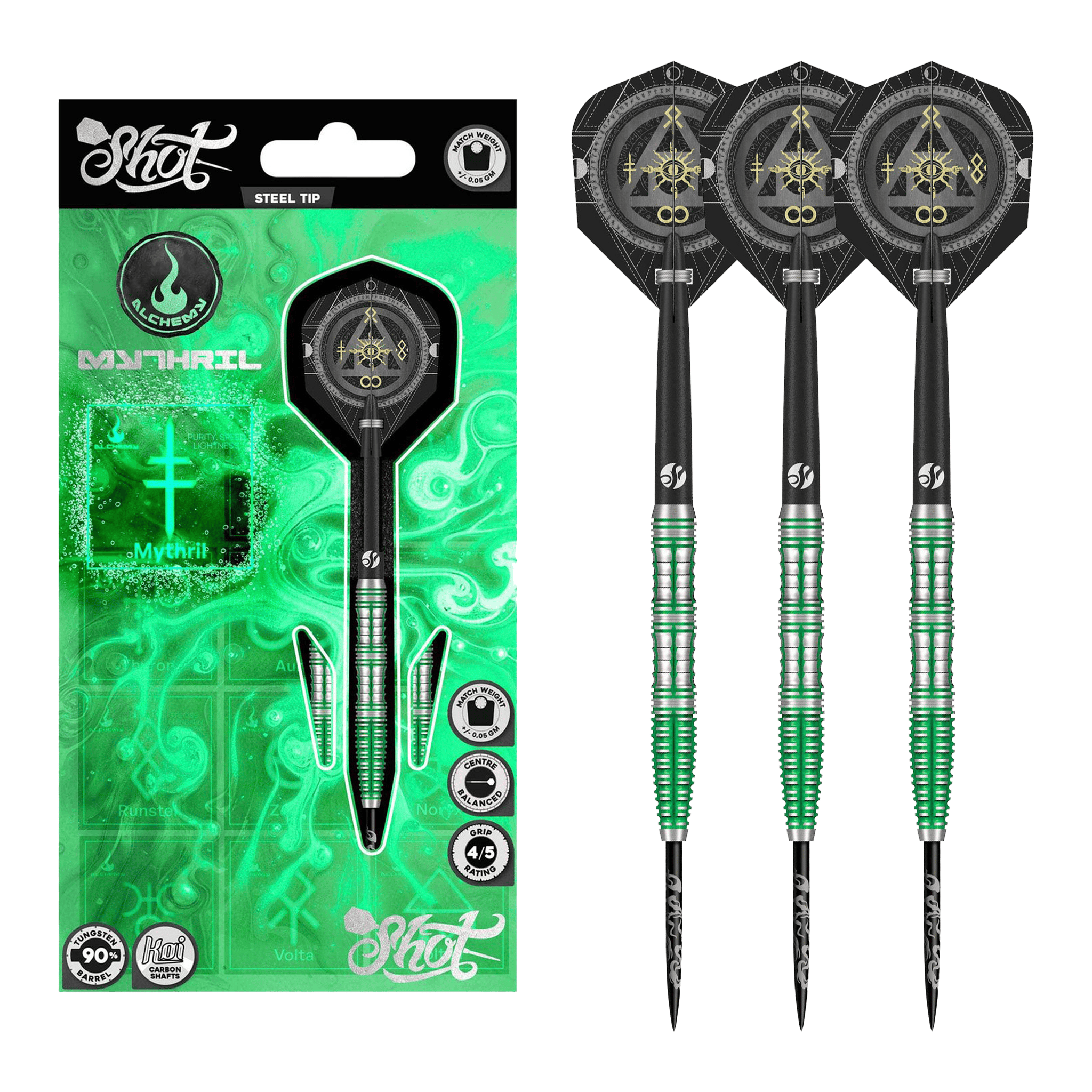 Shot Alchemy Mythril - 90% Tungsten Steel Tip Darts 23 Grams Darts