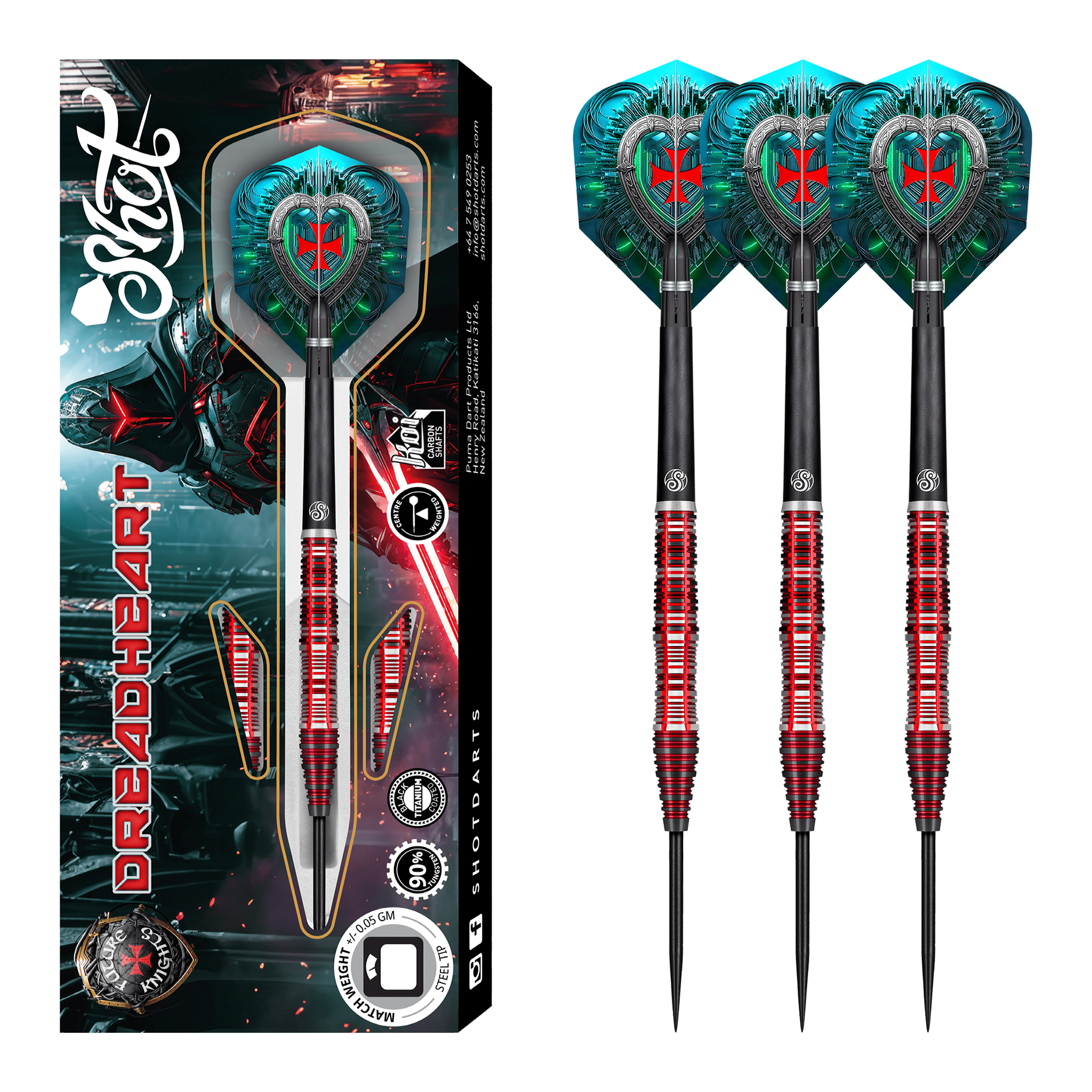 Shot Future Knights Dreadheart - 90% Tungsten Steel Tip Darts 23 Grams Darts