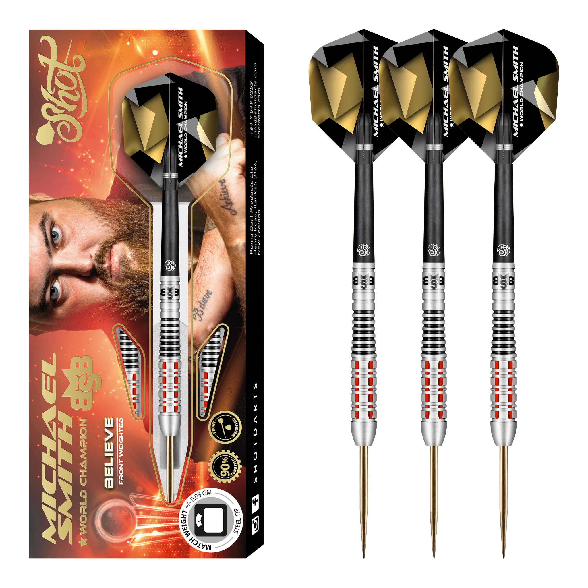 Shot Michael Smith Believe - 90% Tungsten Steel Tip Darts 22 Grams Darts