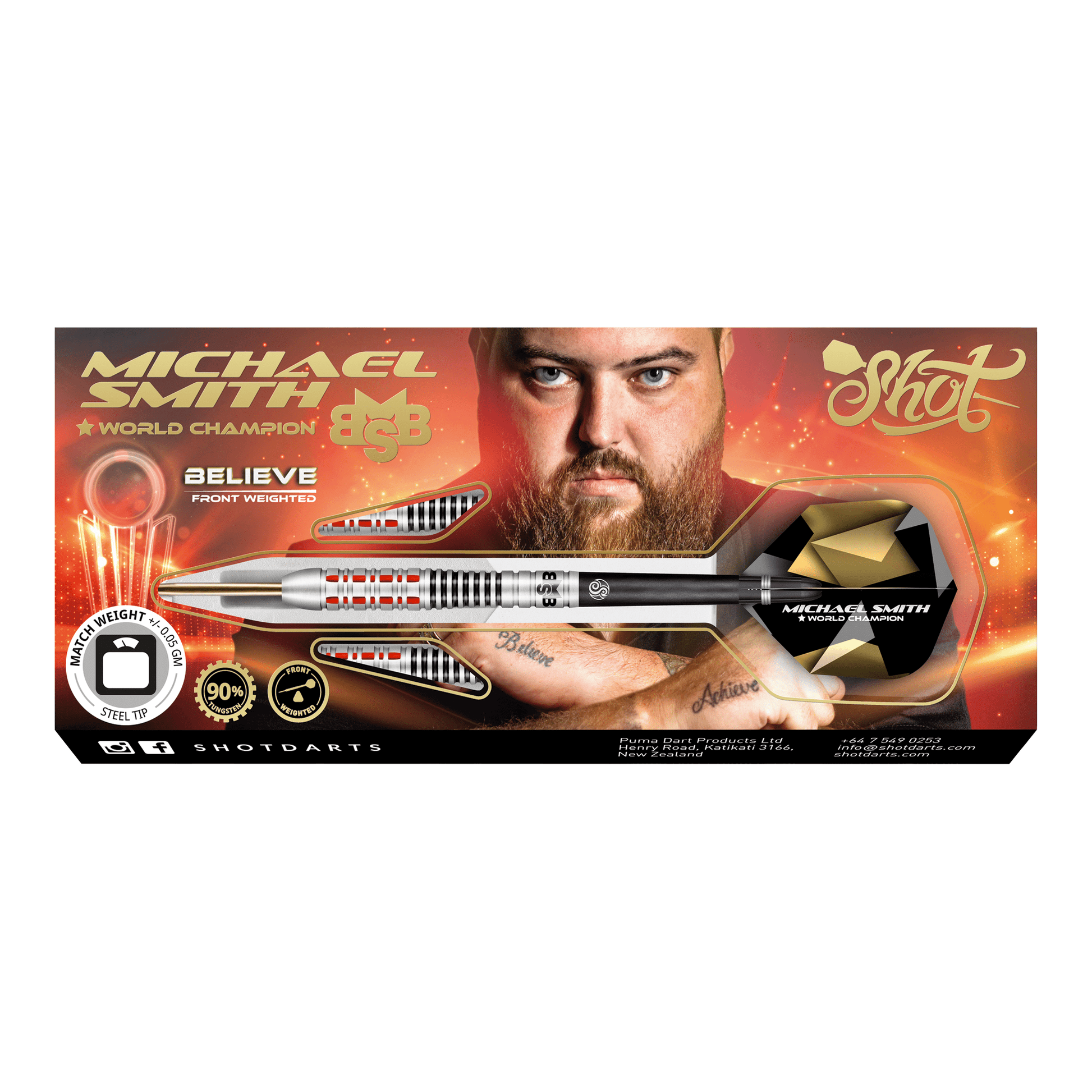 Shot Michael Smith Believe - 90% Tungsten Steel Tip Darts Darts