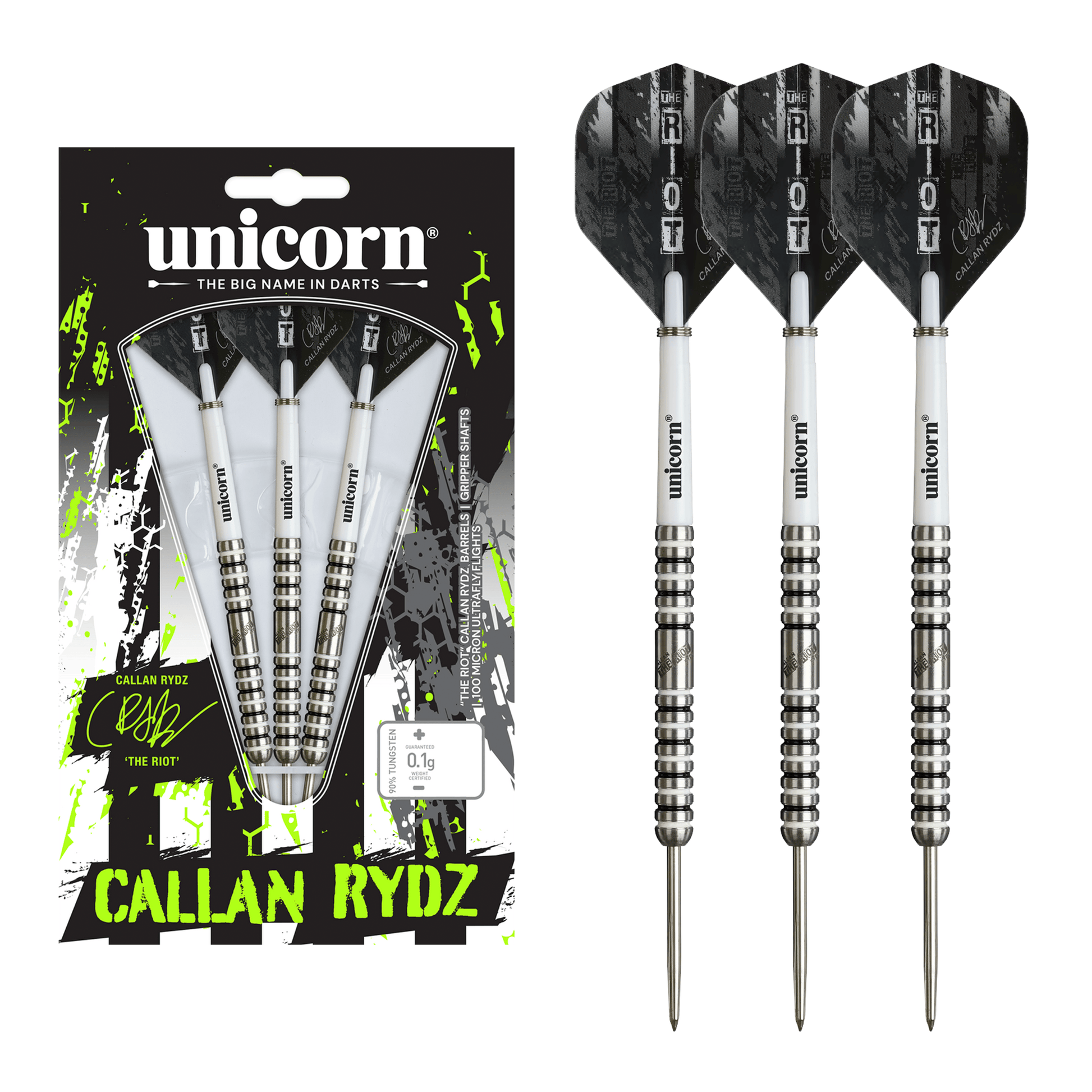 Unicorn Callan Rydz The Riot Phase 2 - 90% Tungsten Steel Tip Darts 20 Grams Darts