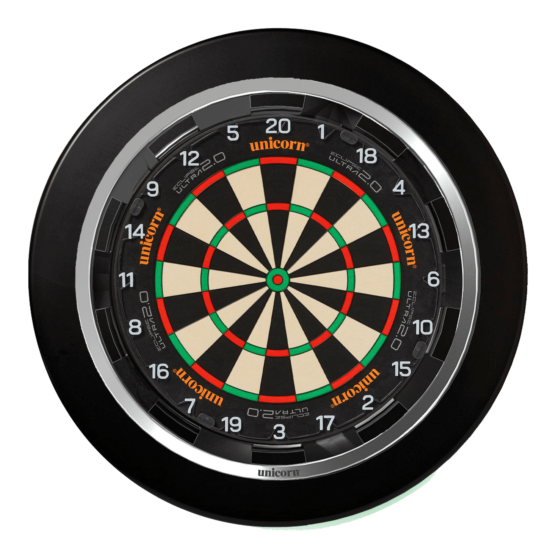Unicorn Eclipse Ultra Dartboard, Surround & Solar Flare Light Bundle Ultra 2.0 / Black / Solar Flare Boards