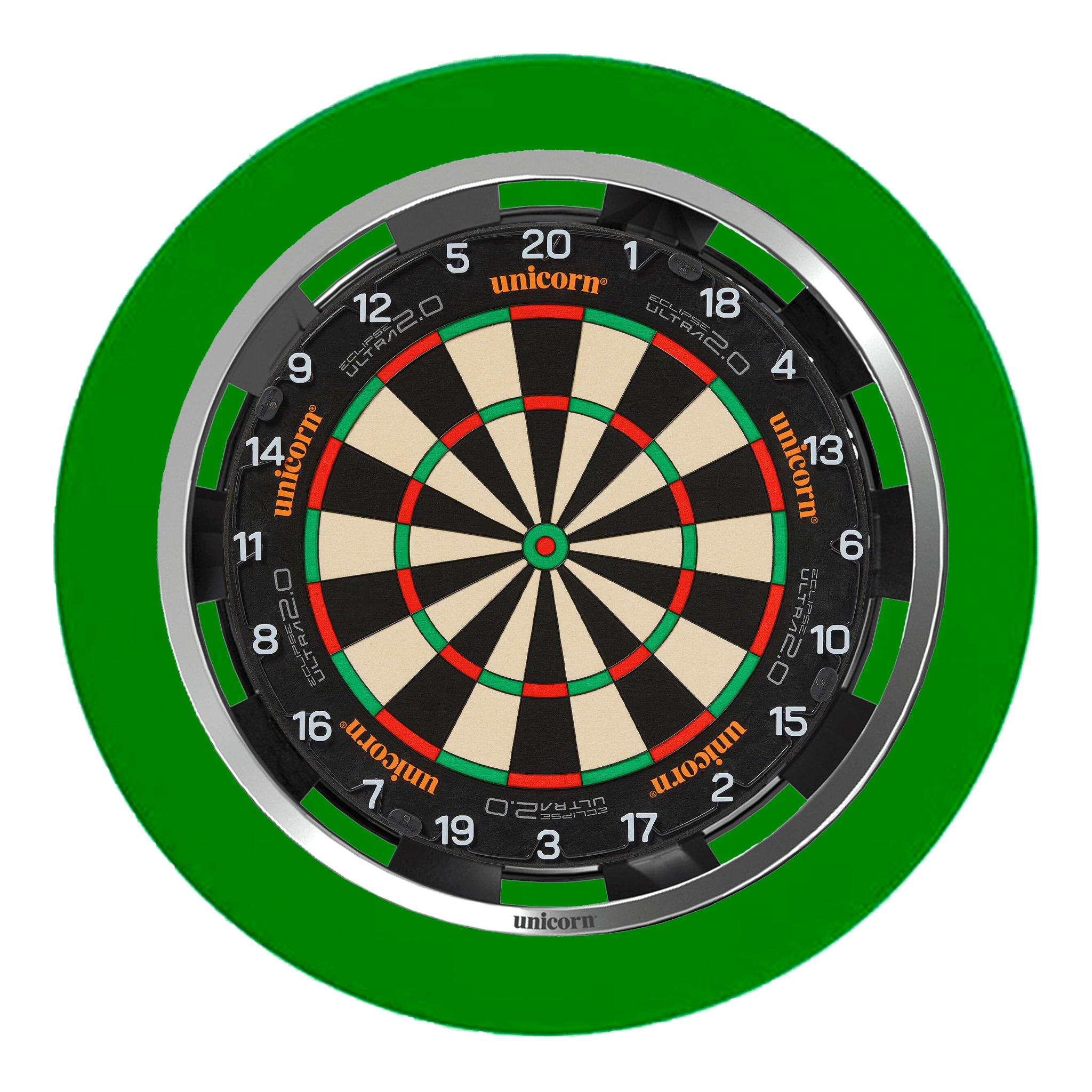 Unicorn Eclipse Ultra Dartboard, Surround & Solar Flare Light Bundle Ultra 2.0 / Green / Solar Flare Boards