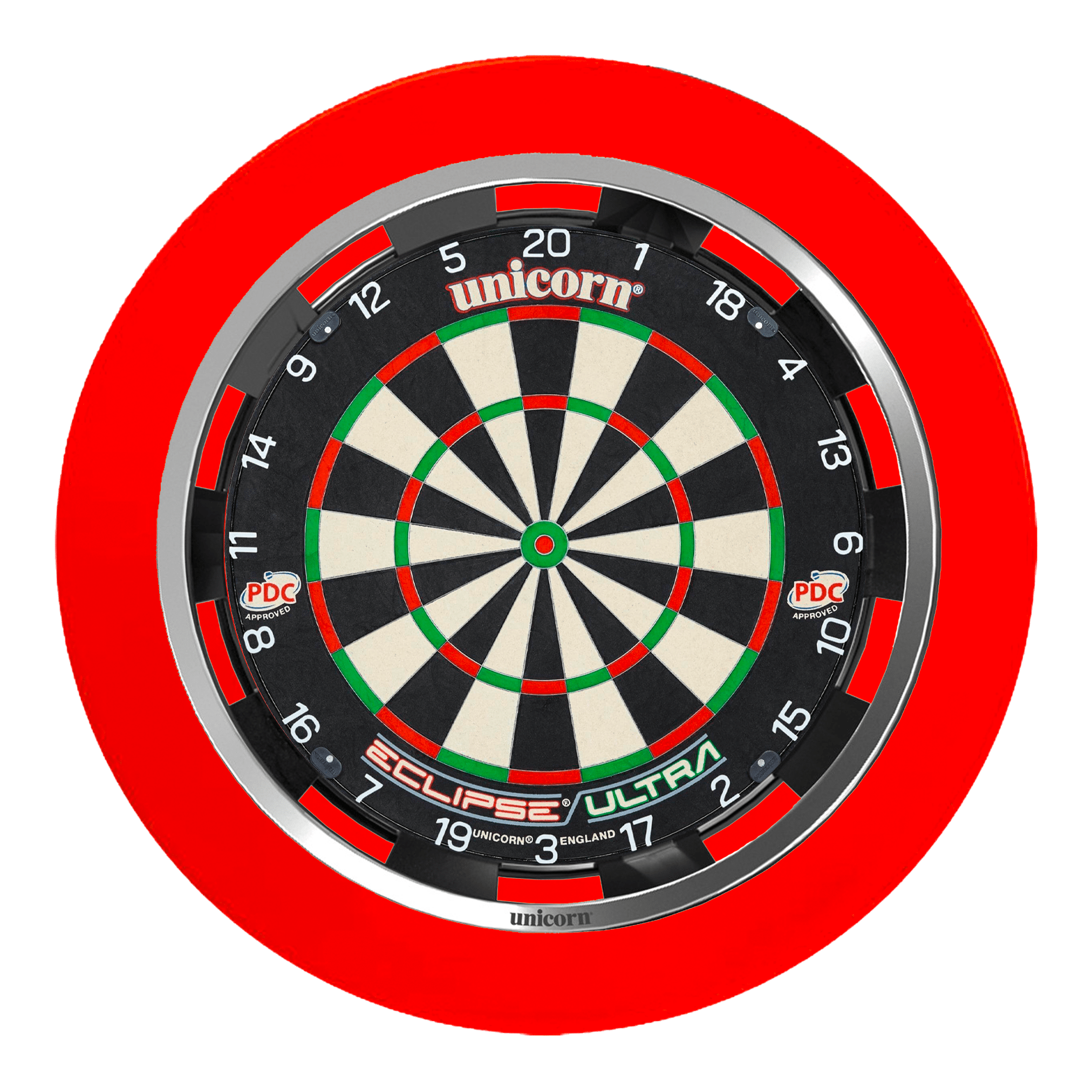Unicorn Eclipse Ultra Dartboard, Surround & Solar Flare Light Bundle Ultra / Red / Solar Flare Boards