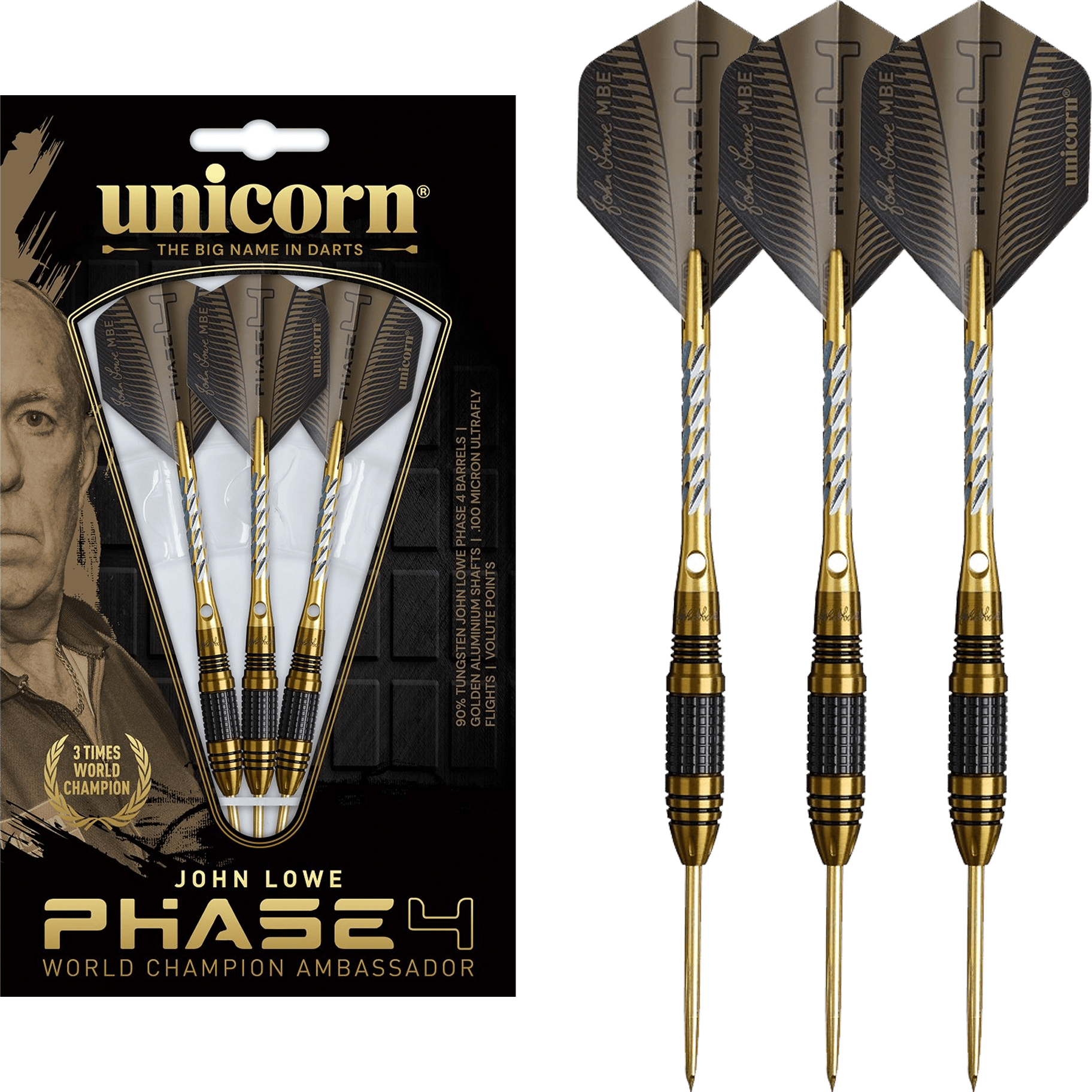 Unicorn John Lowe Phase 4 - 90% Tungsten Steel Tip Darts 21 Grams Darts